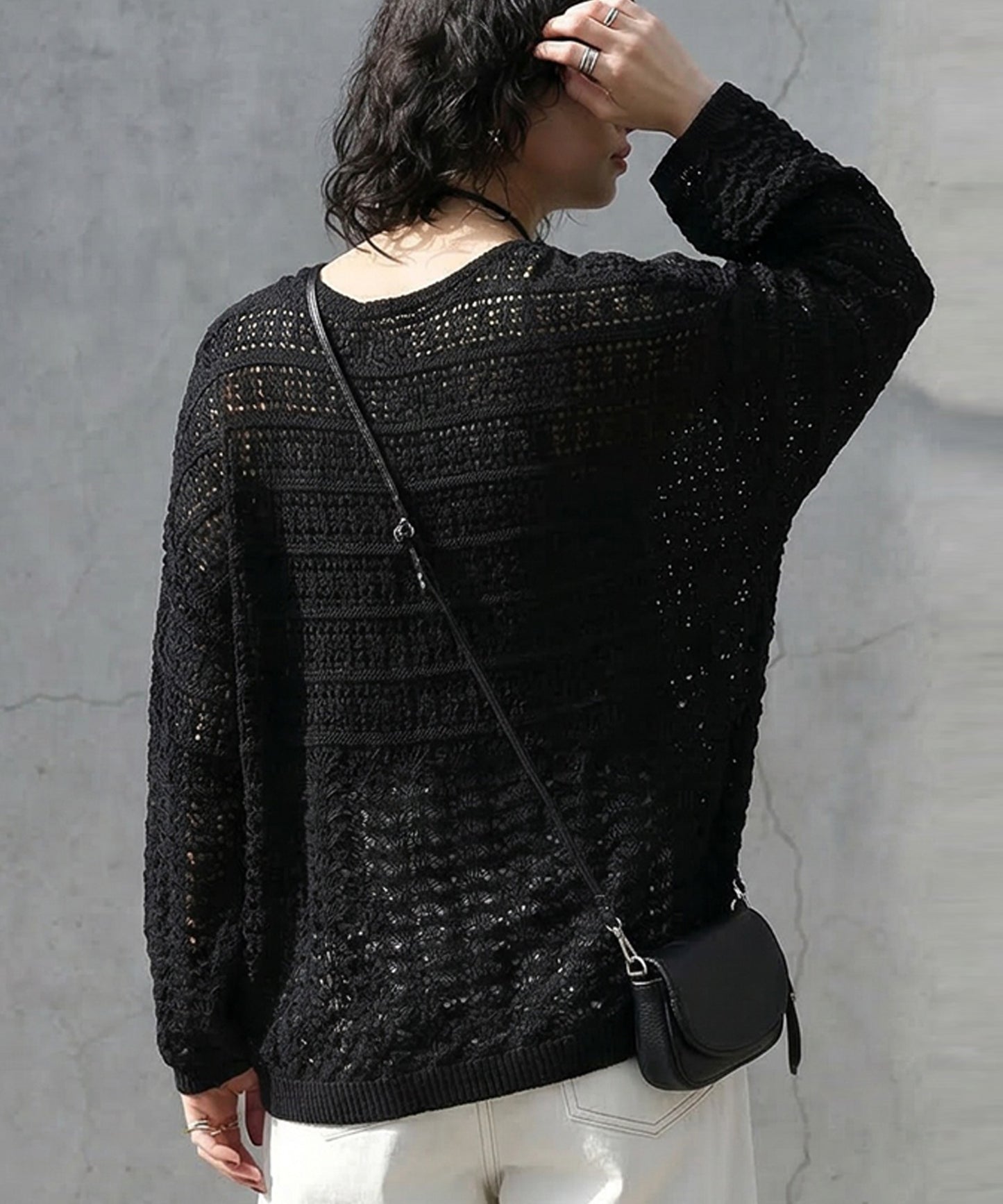 Dolman-Style Openwork Knit Sweater Ladies