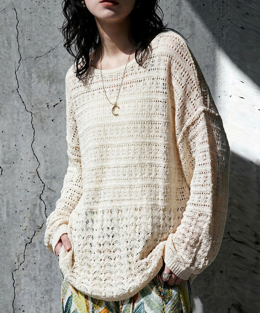 Dolman-Style Openwork Knit Sweater Ladies