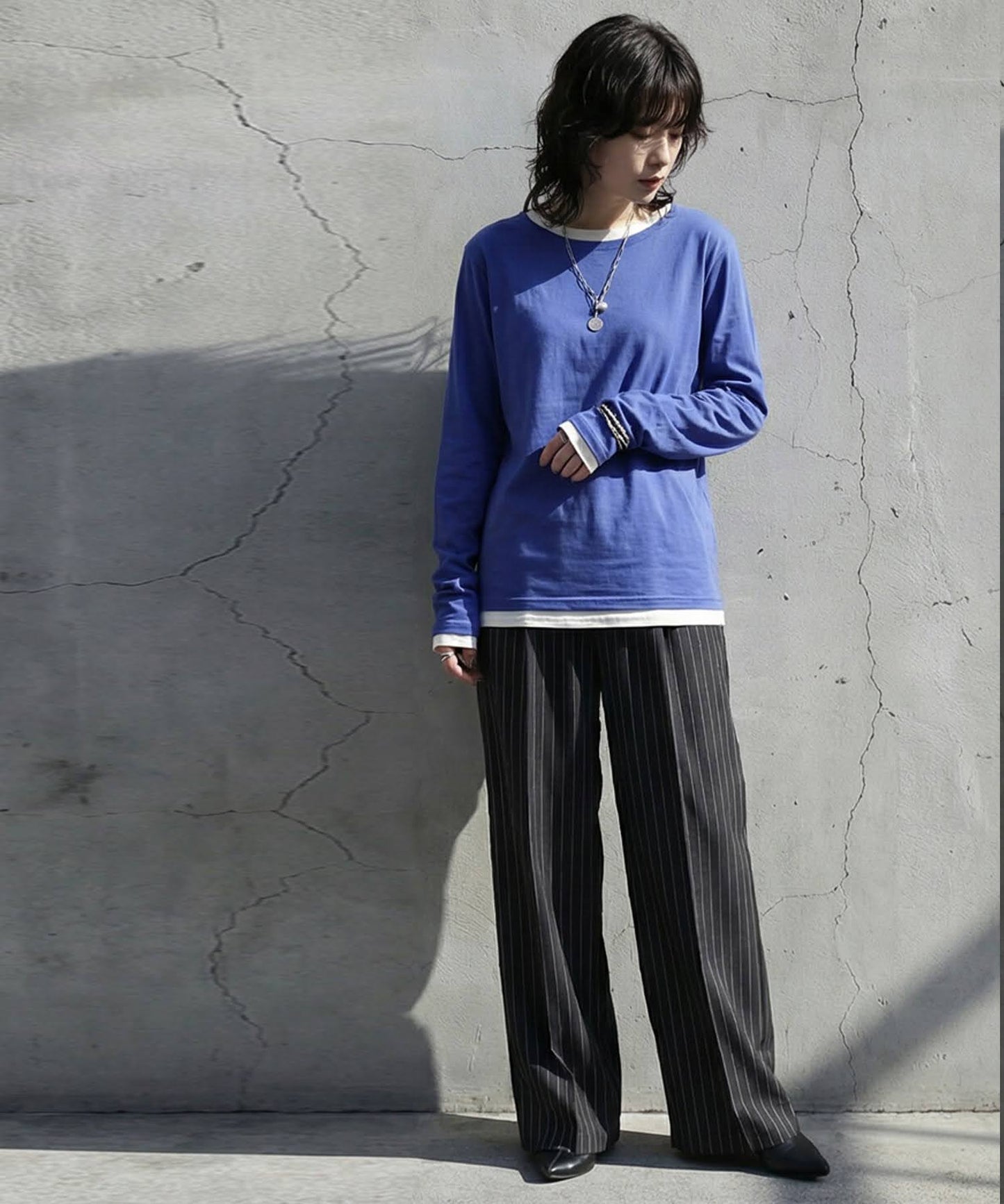 100% Cotton U-Neck Sheer Long-Sleeve T-Shirt Ladies