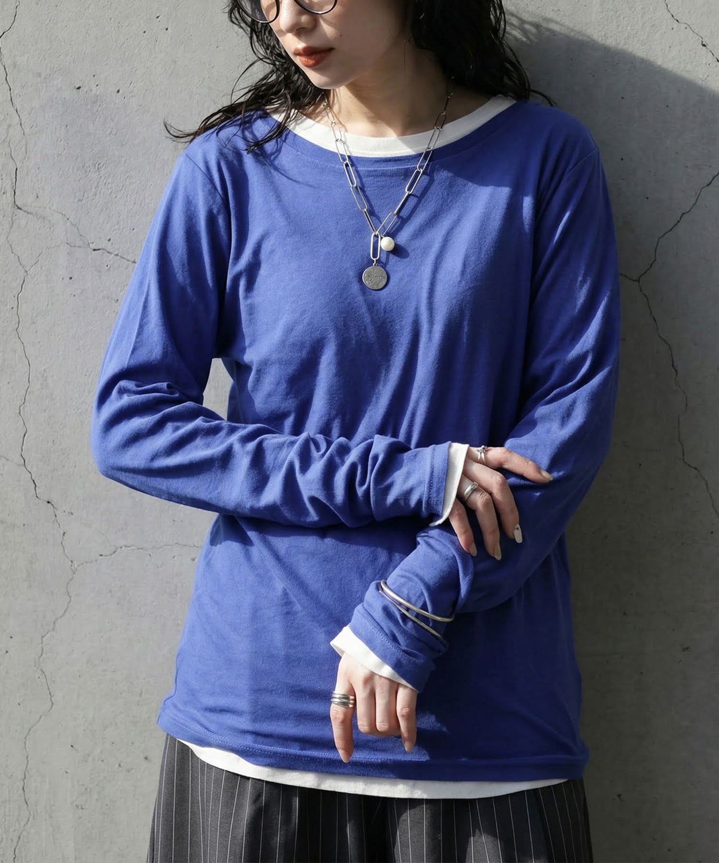 100% Cotton U-Neck Sheer Long-Sleeve T-Shirt Ladies