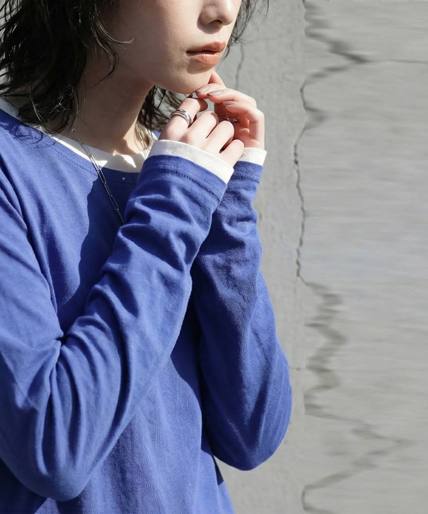 100% Cotton U-Neck Sheer Long-Sleeve T-Shirt Ladies