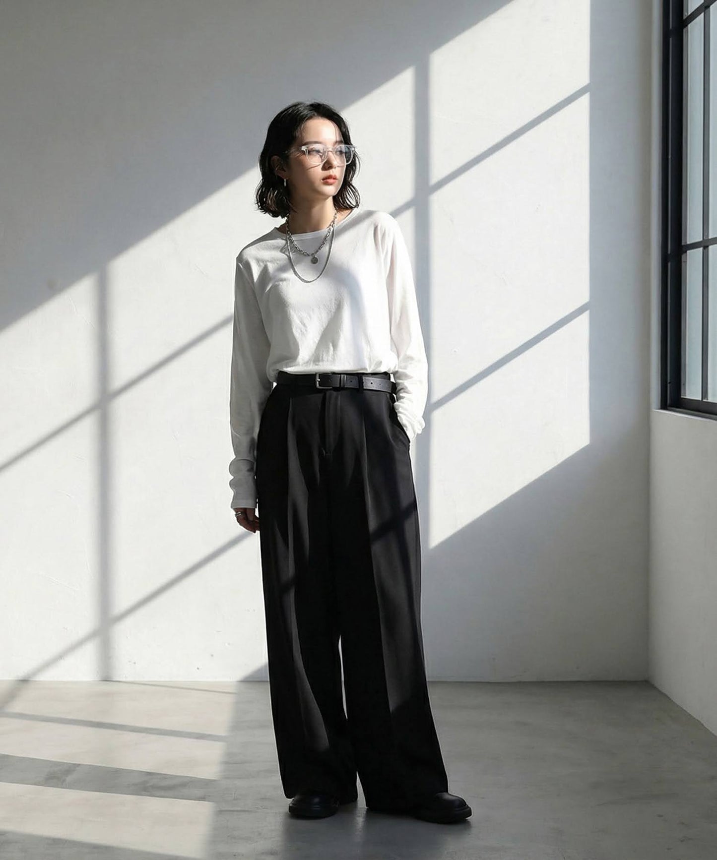 100% Cotton U-Neck Sheer Long-Sleeve T-Shirt Ladies