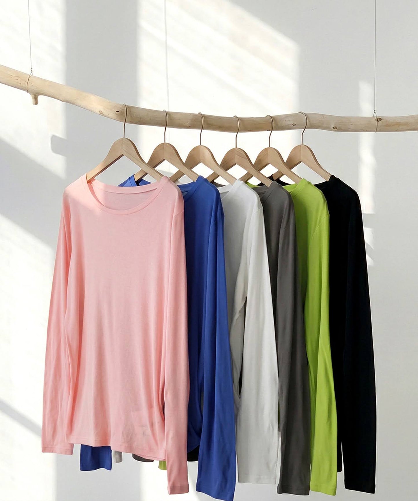 100% Cotton U-Neck Sheer Long-Sleeve T-Shirt Ladies