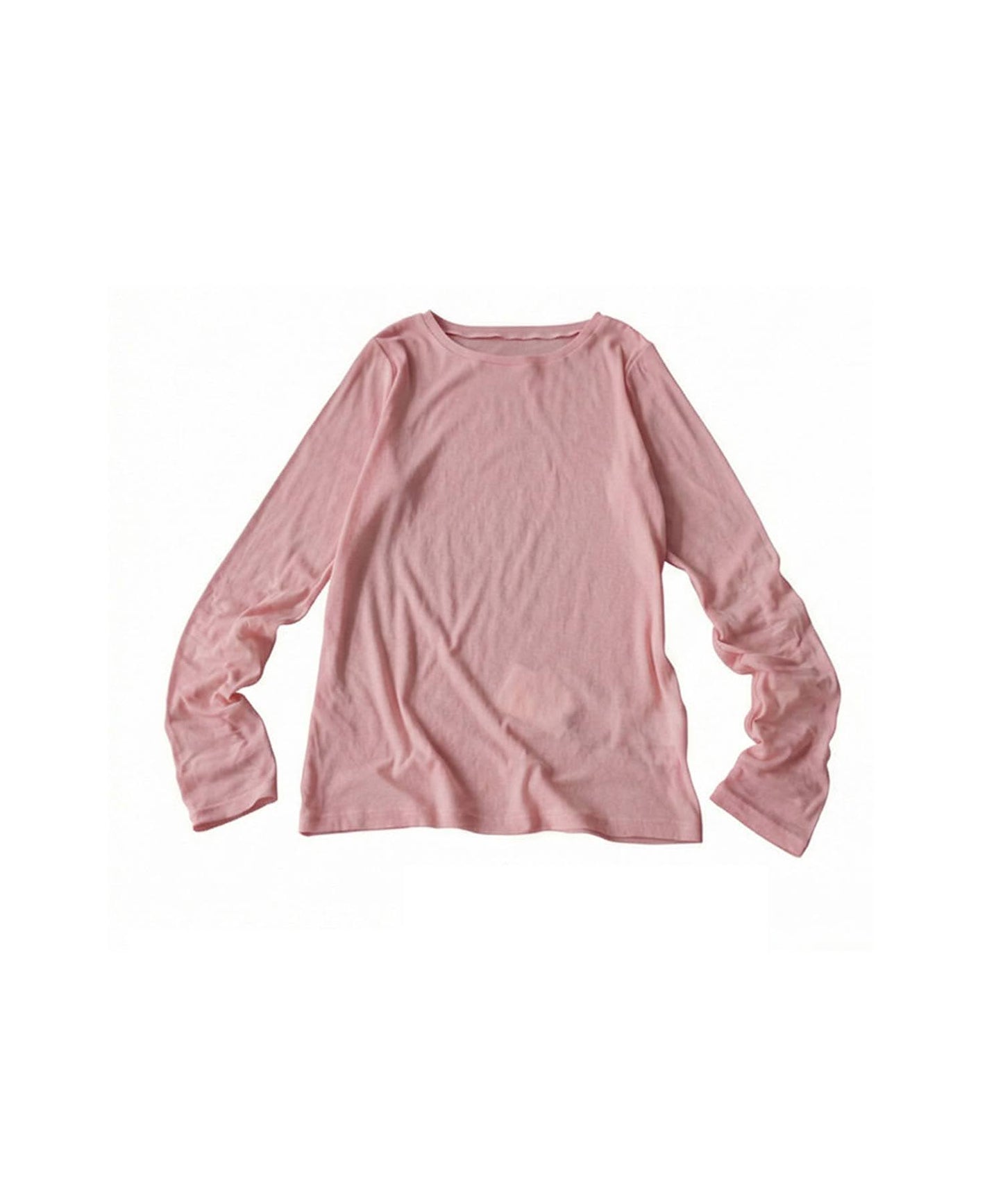 100% Cotton U-Neck Sheer Long-Sleeve T-Shirt Ladies