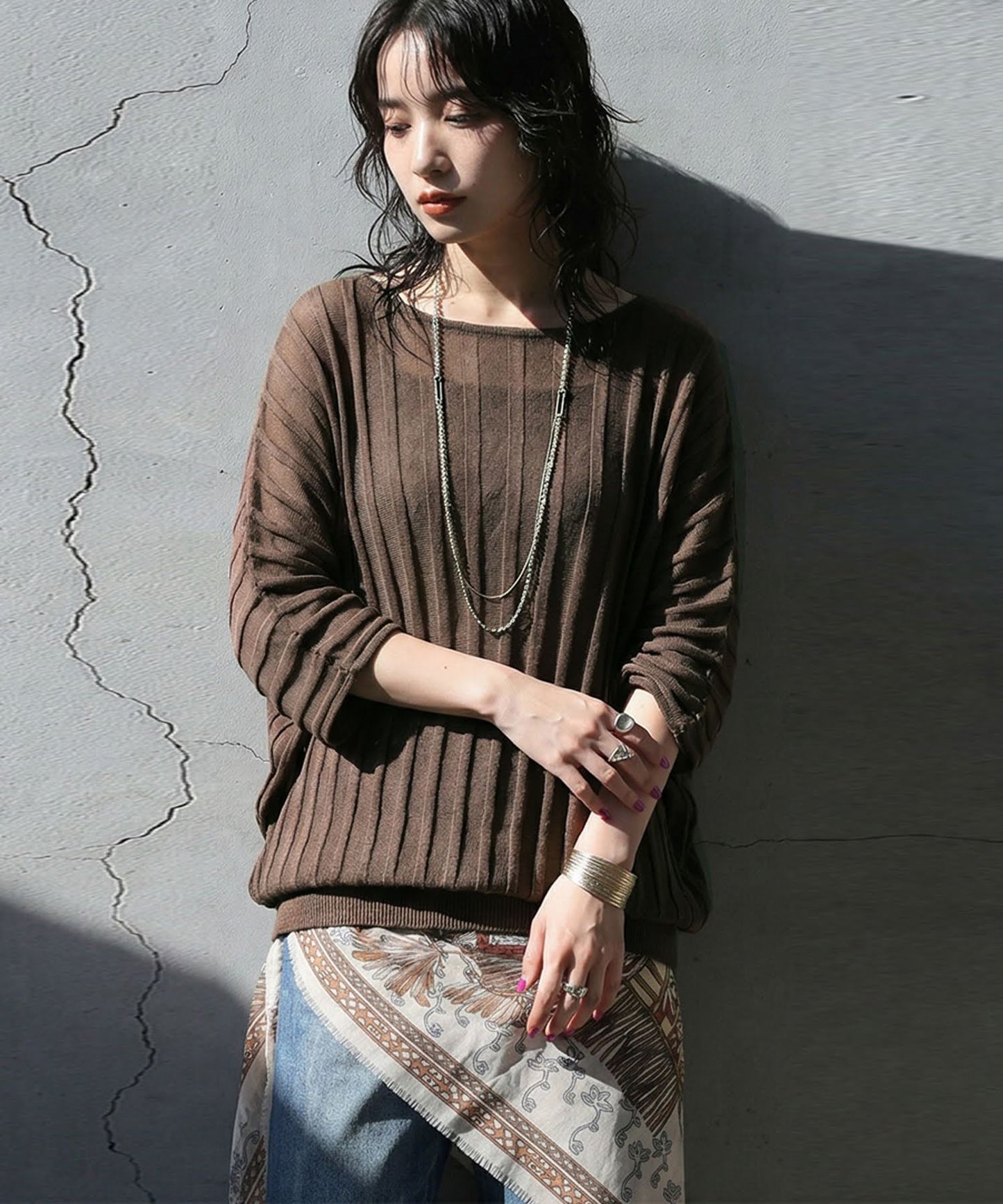 Striped Sheer Dolman Knit Ladies