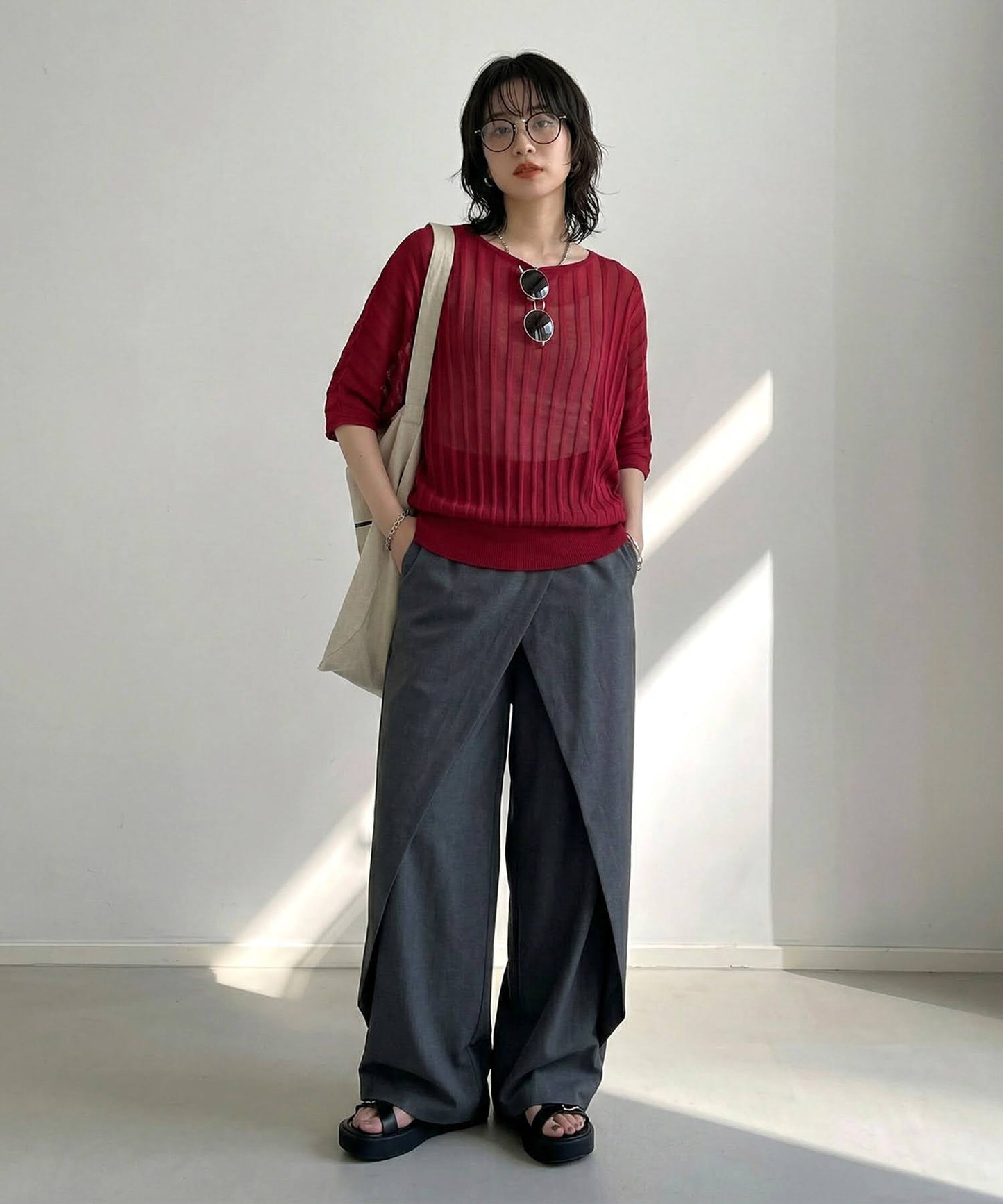 Striped Sheer Dolman Knit Ladies