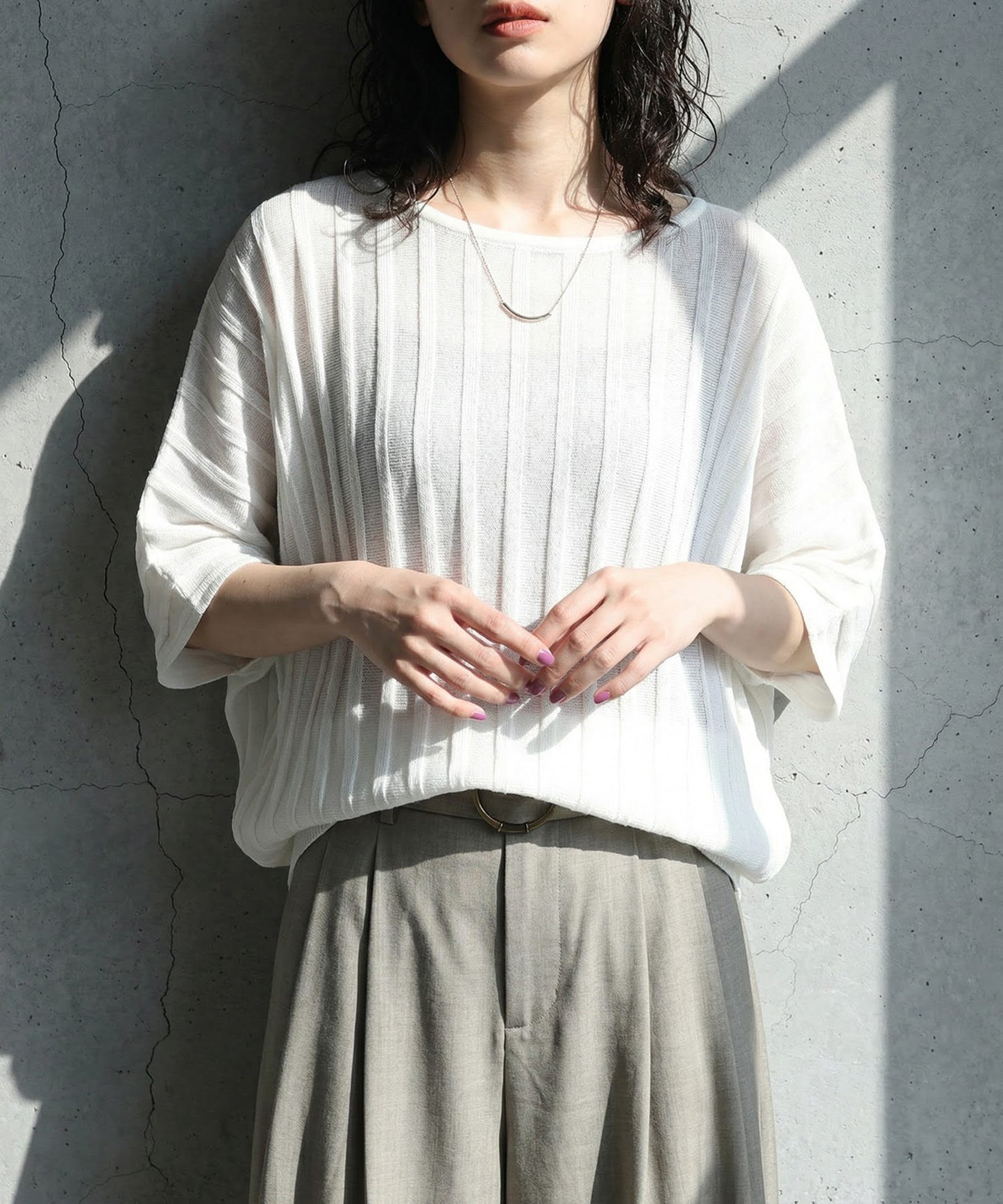 Striped Sheer Dolman Knit Ladies