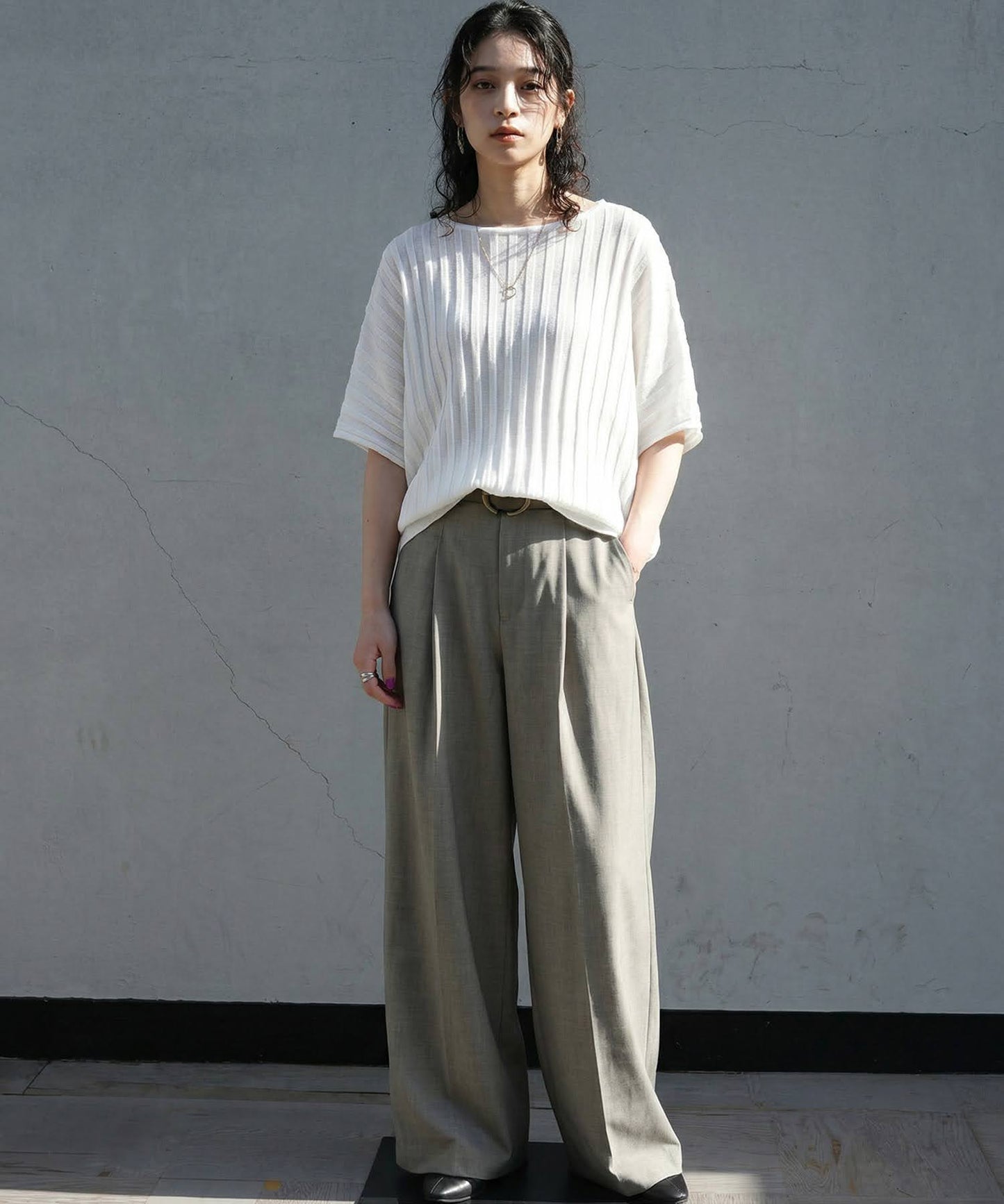 Striped Sheer Dolman Knit Ladies