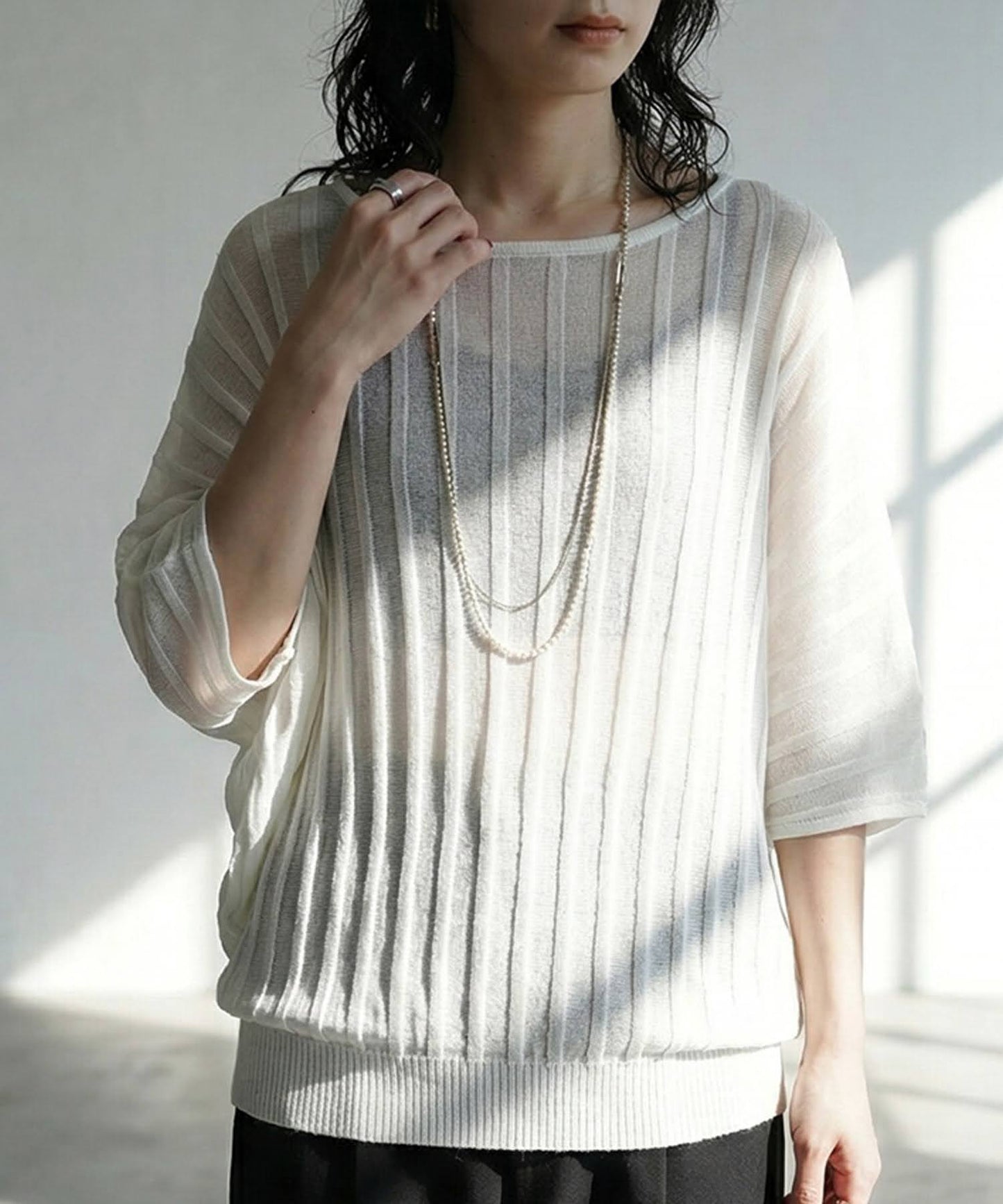 Striped Sheer Dolman Knit Ladies