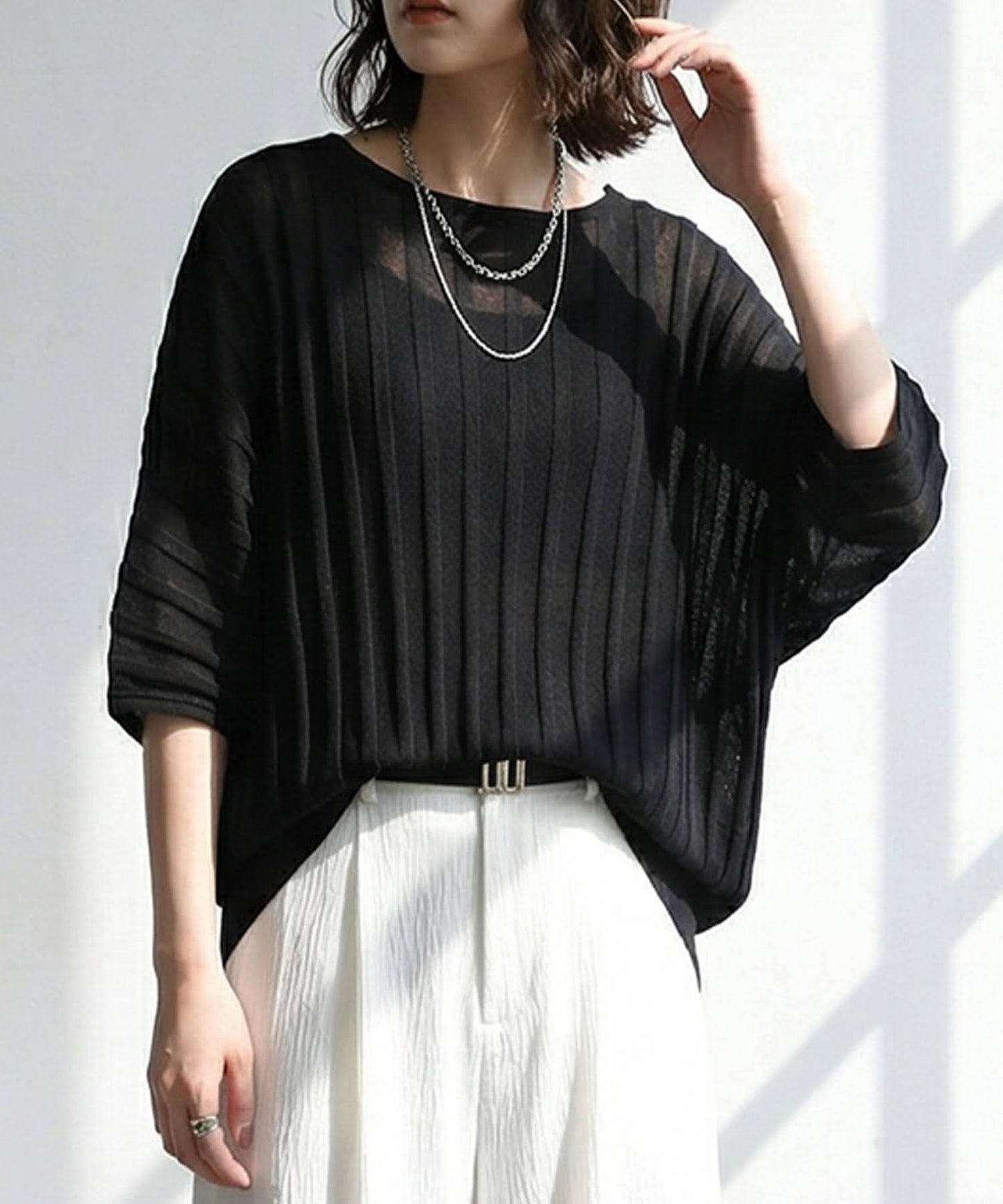 Striped Sheer Dolman Knit Ladies