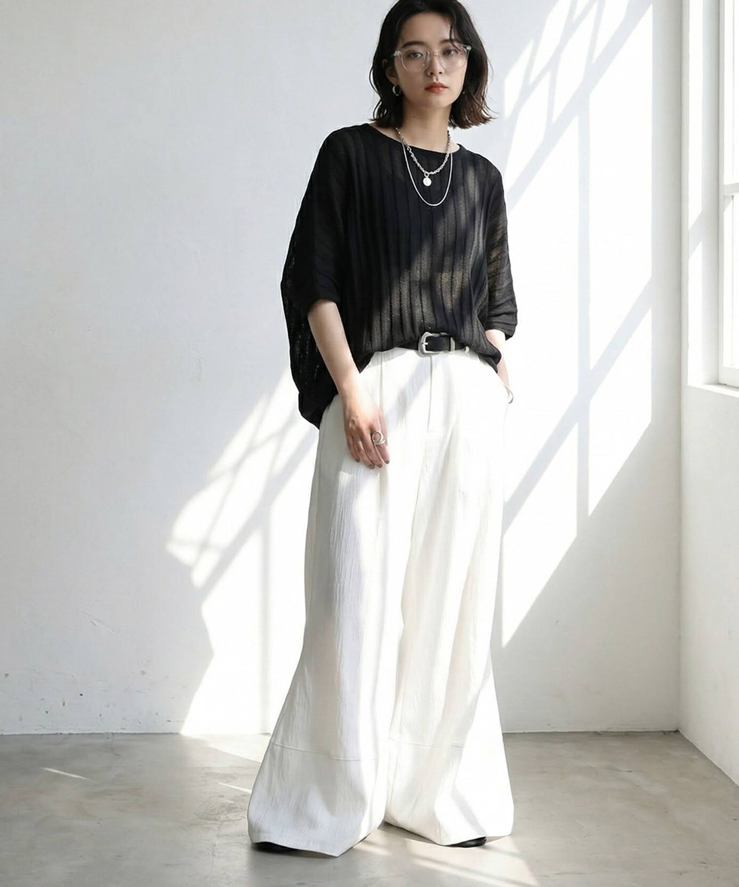 Striped Sheer Dolman Knit Ladies
