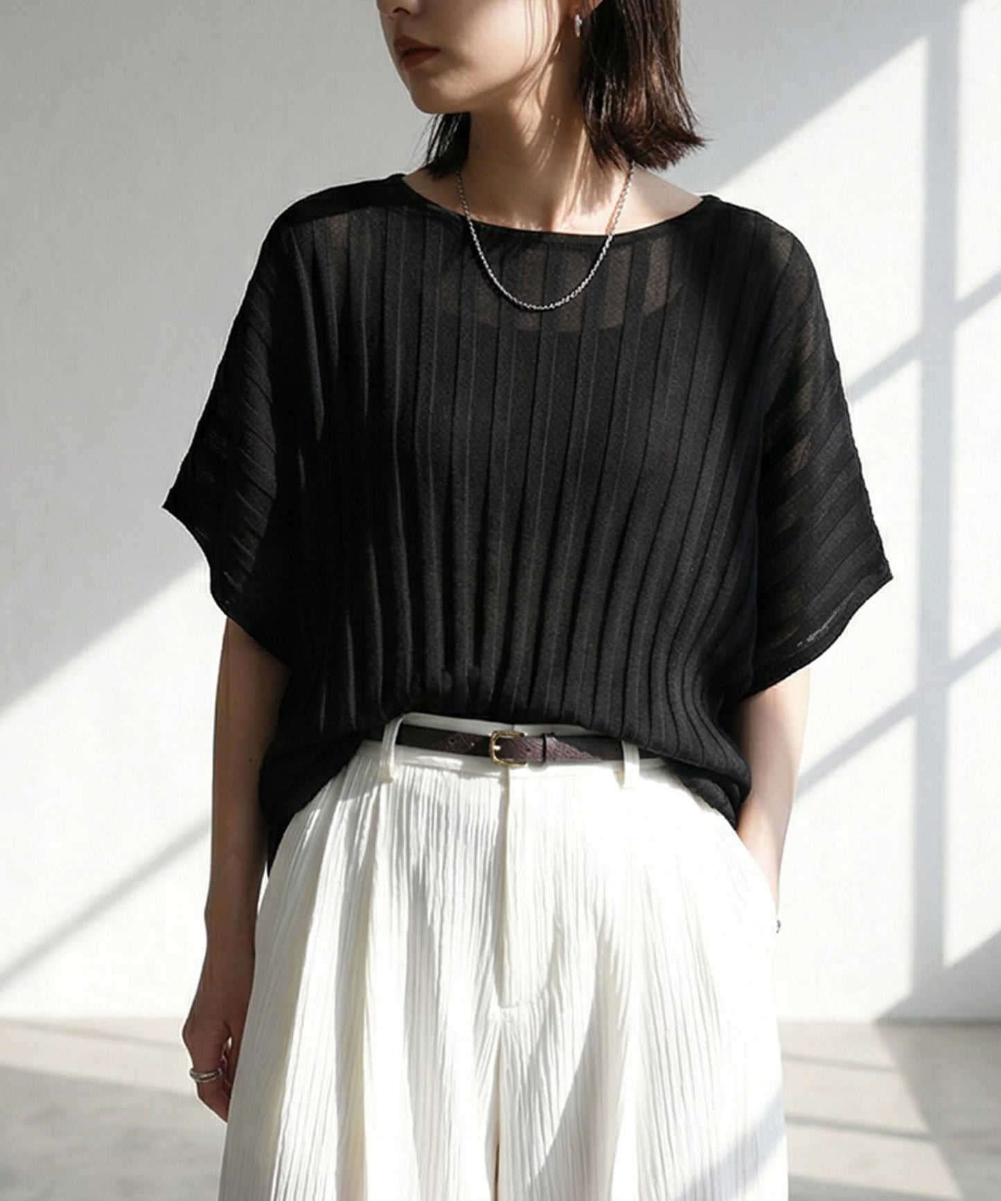 Striped Sheer Dolman Knit Ladies