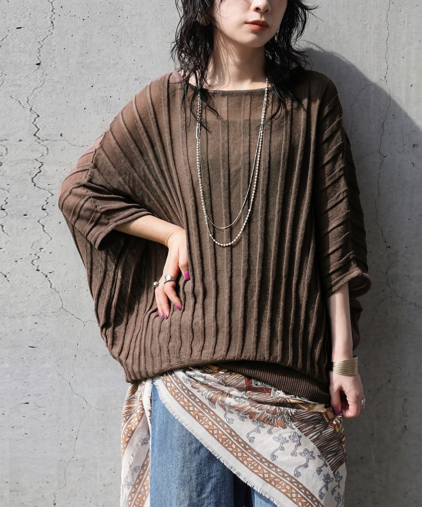 Striped Sheer Dolman Knit Ladies