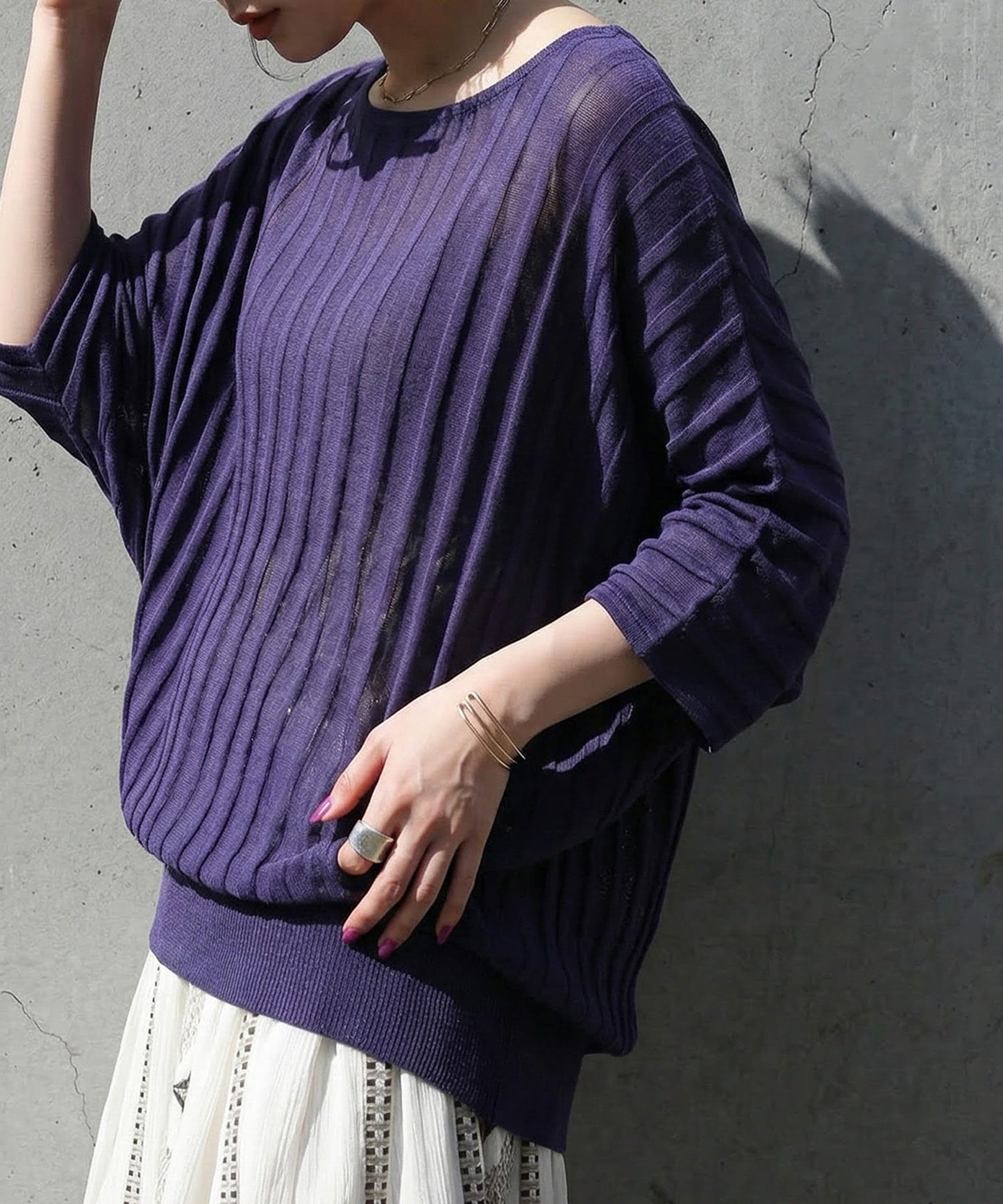Striped Sheer Dolman Knit Ladies