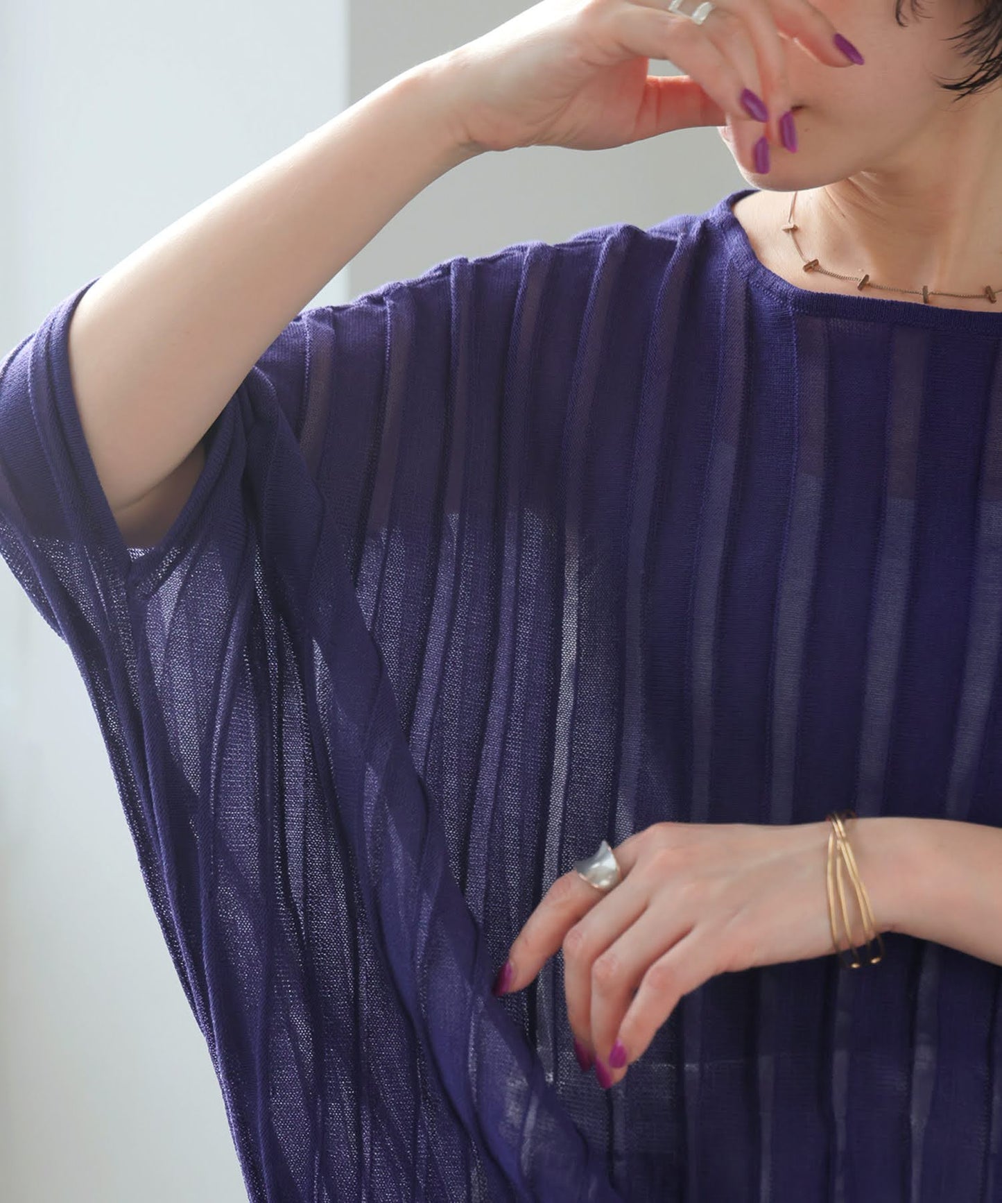 Striped Sheer Dolman Knit Ladies