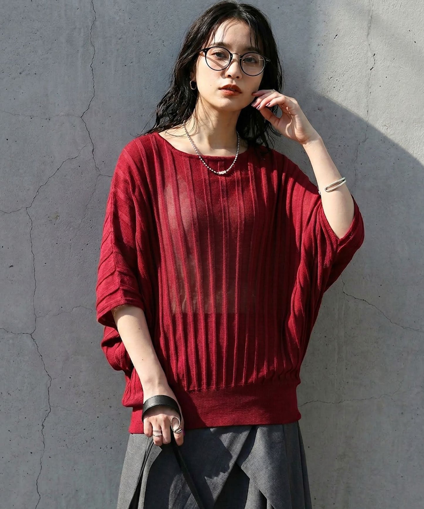 Striped Sheer Dolman Knit Ladies