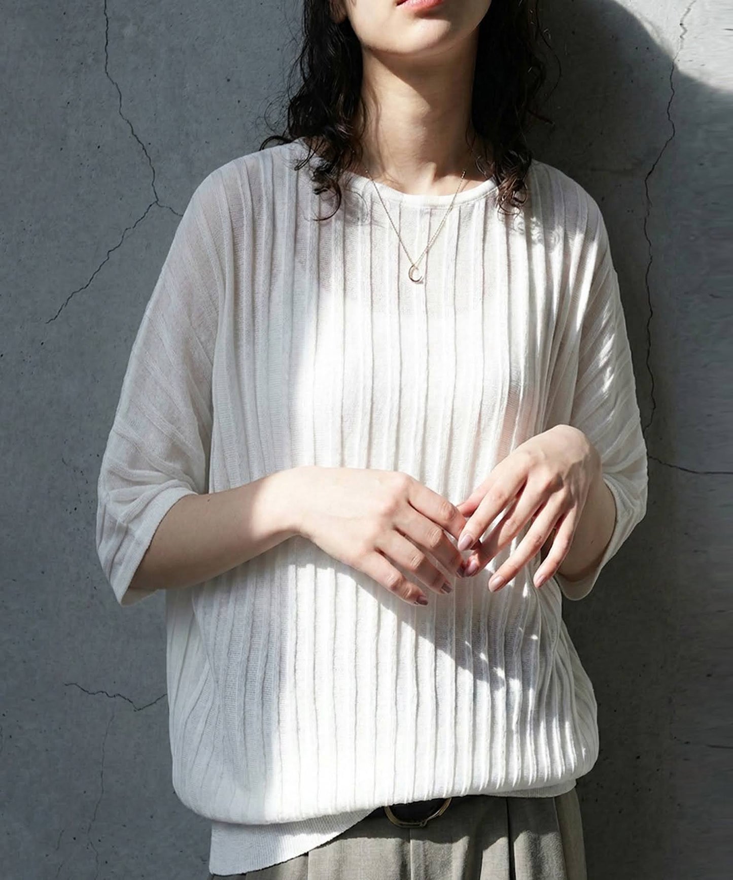 Striped Sheer Dolman Knit Ladies