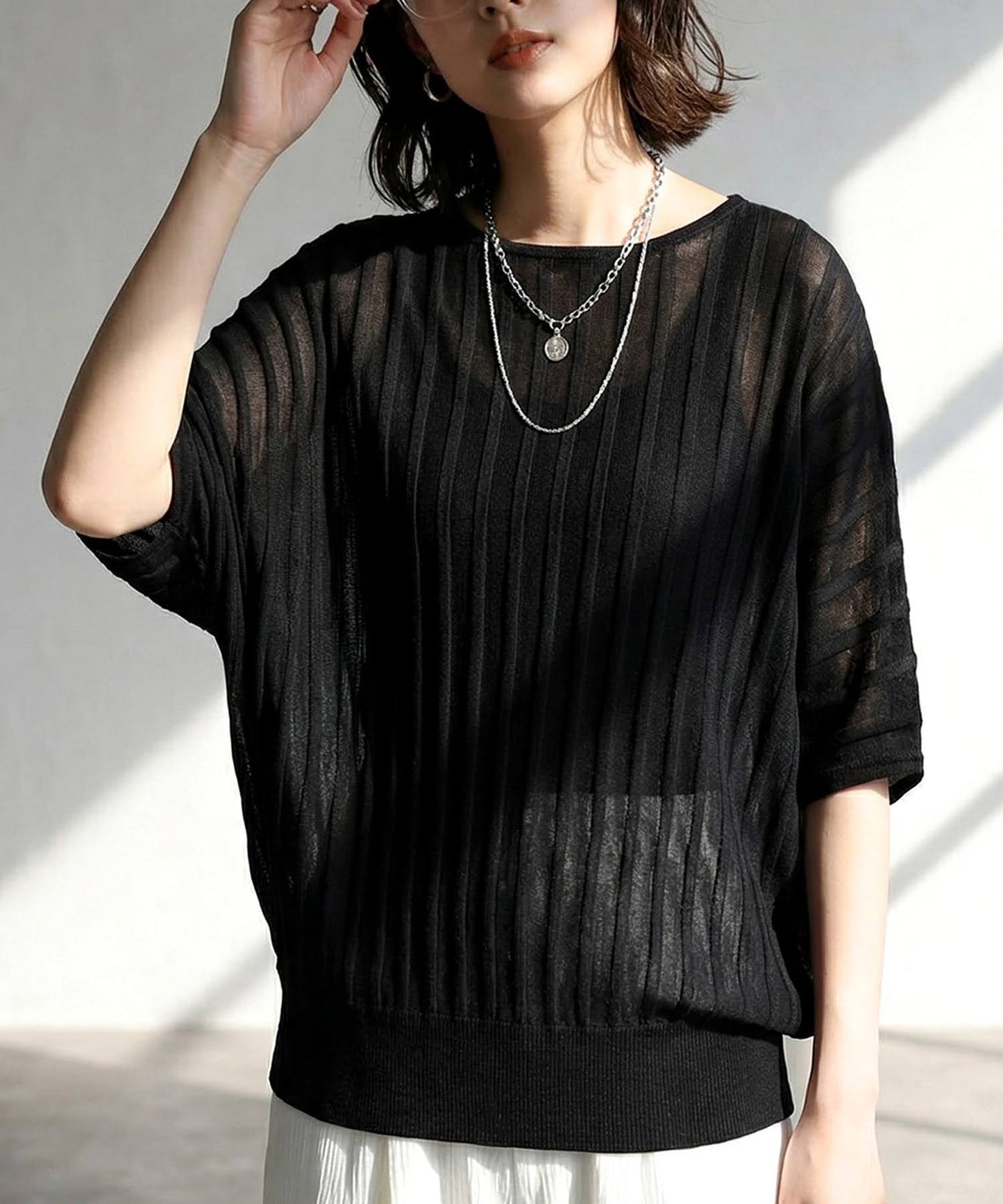 Striped Sheer Dolman Knit Ladies