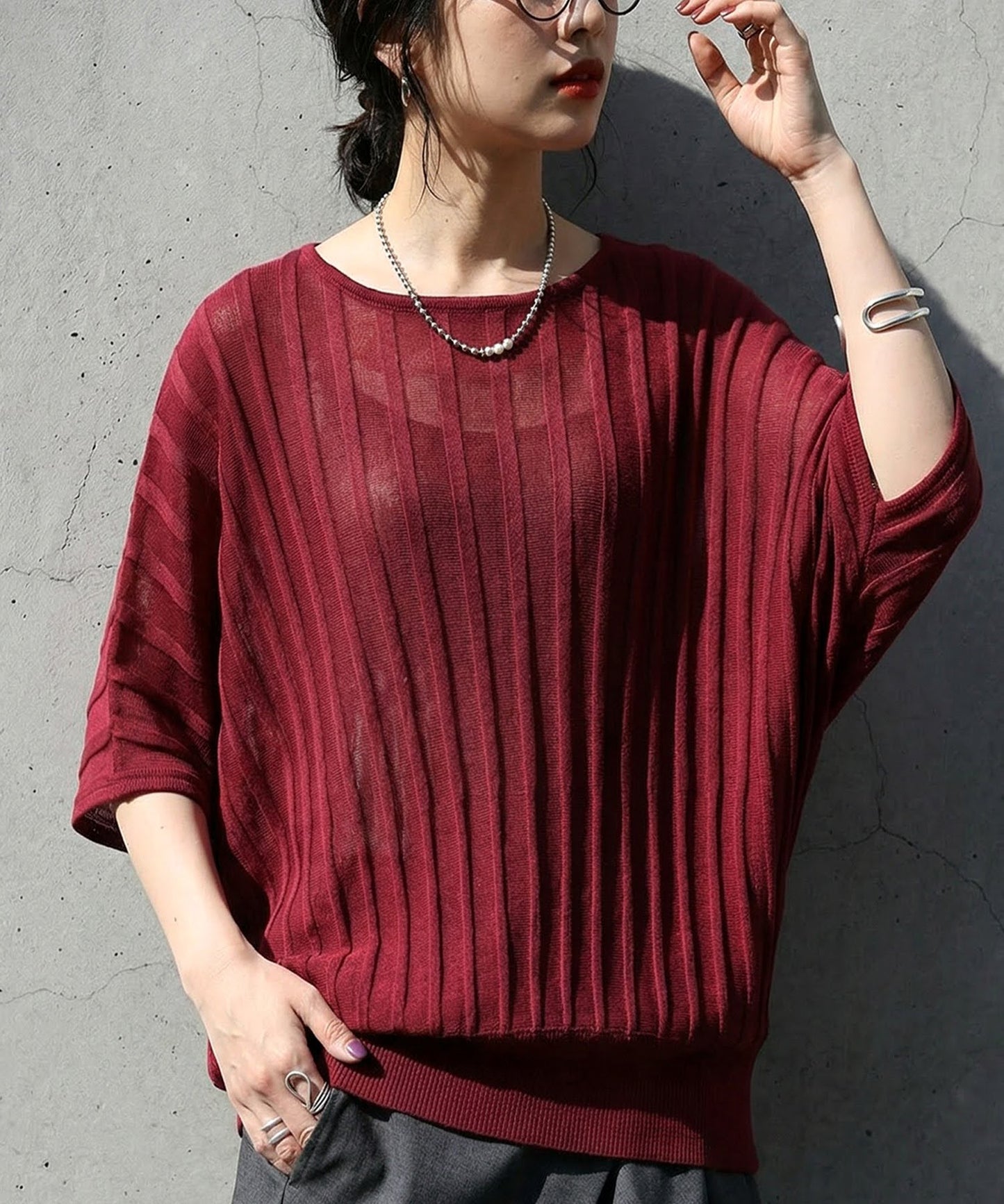 Striped Sheer Dolman Knit Ladies