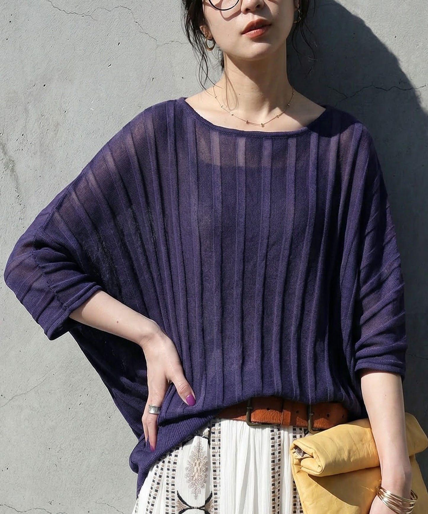 Striped Sheer Dolman Knit Ladies