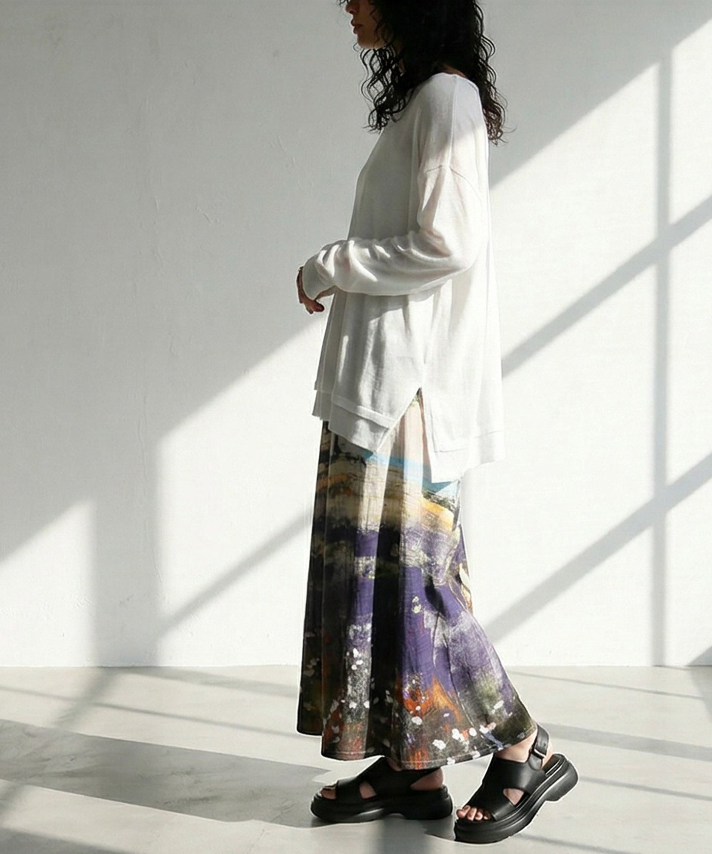Crew Neck Sheer Long-Sleeve Tops Ladies