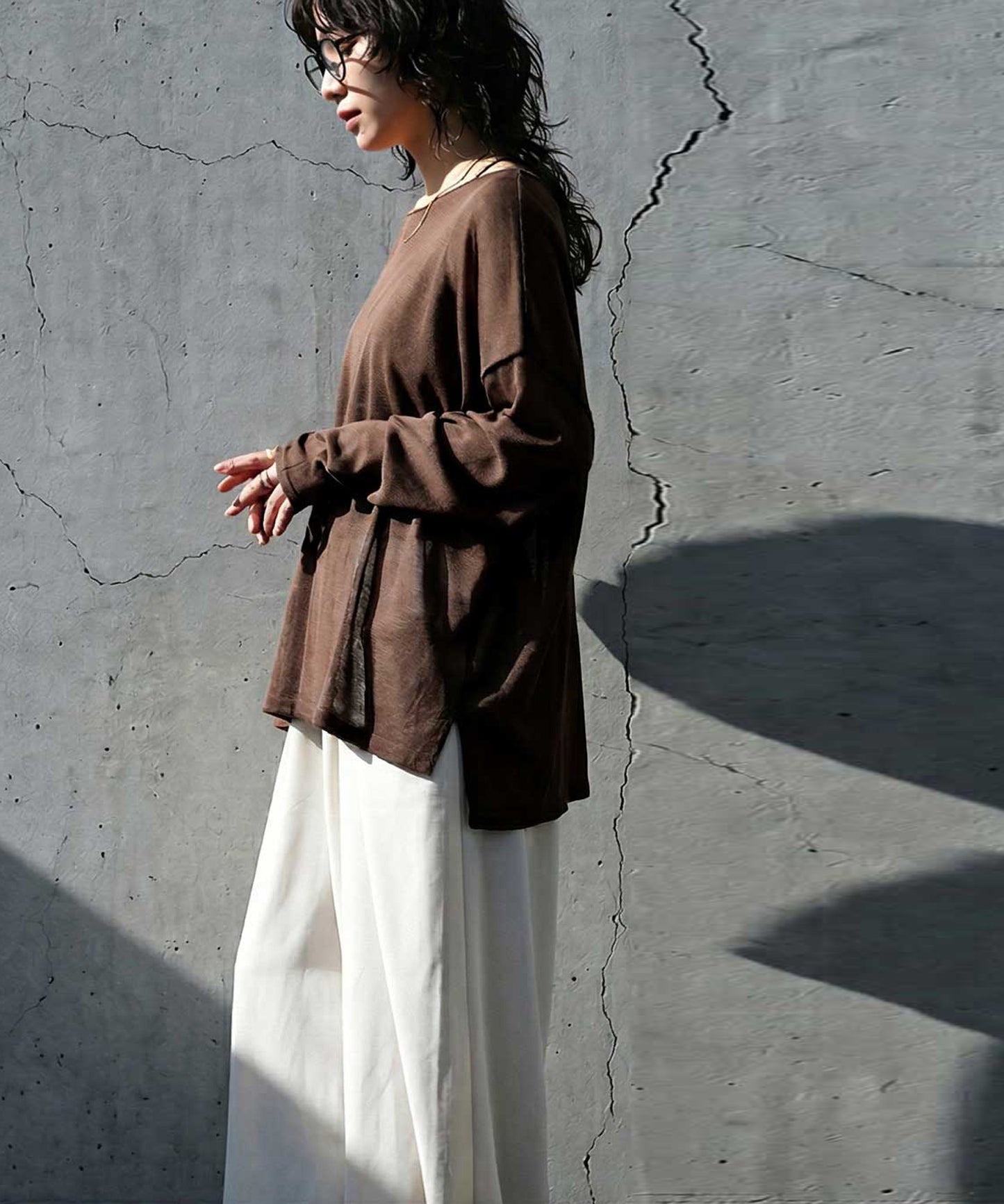 Crew Neck Sheer Long-Sleeve Tops Ladies