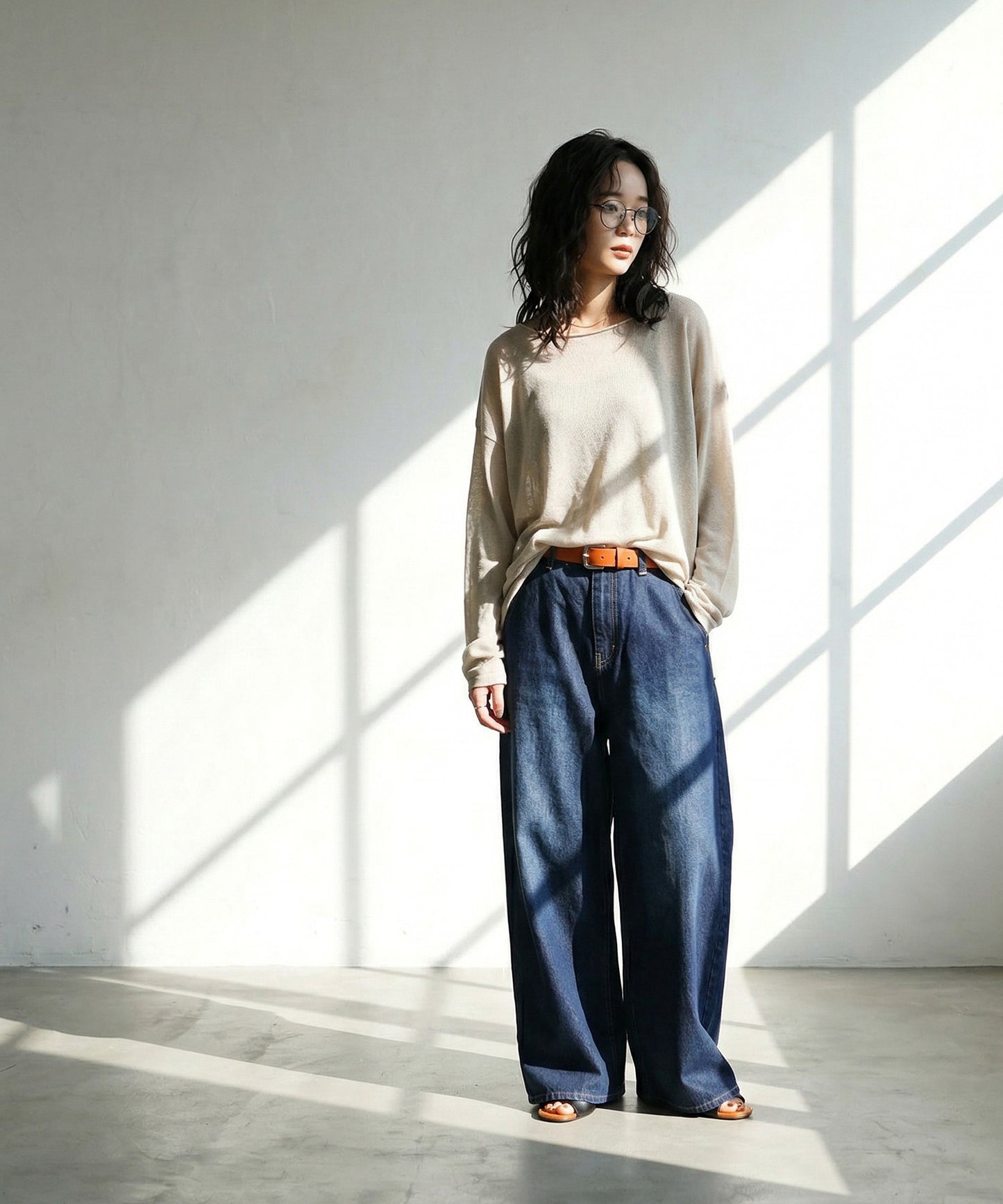 Crew Neck Sheer Long-Sleeve Tops Ladies