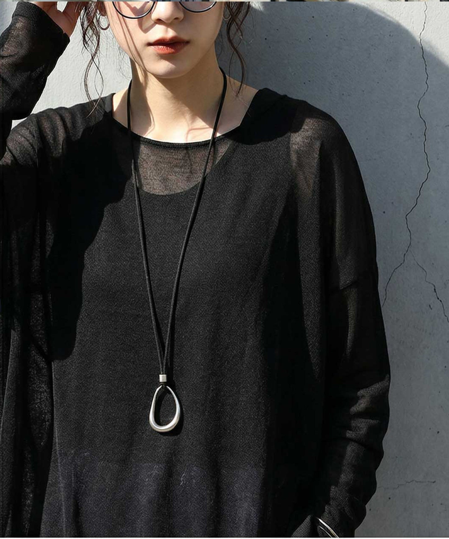 Crew Neck Sheer Long-Sleeve Tops Ladies
