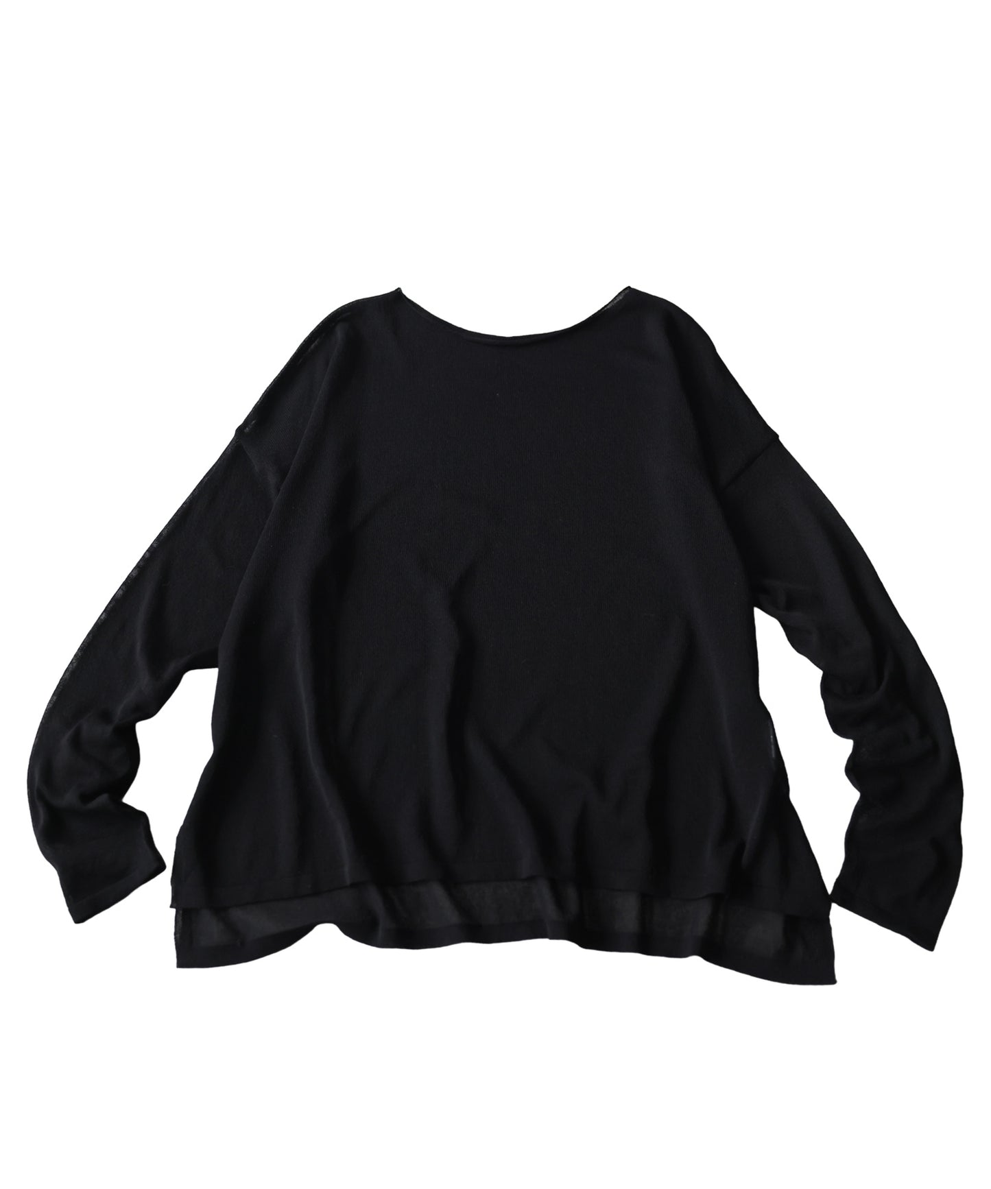 Crew Neck Sheer Long-Sleeve Tops Ladies