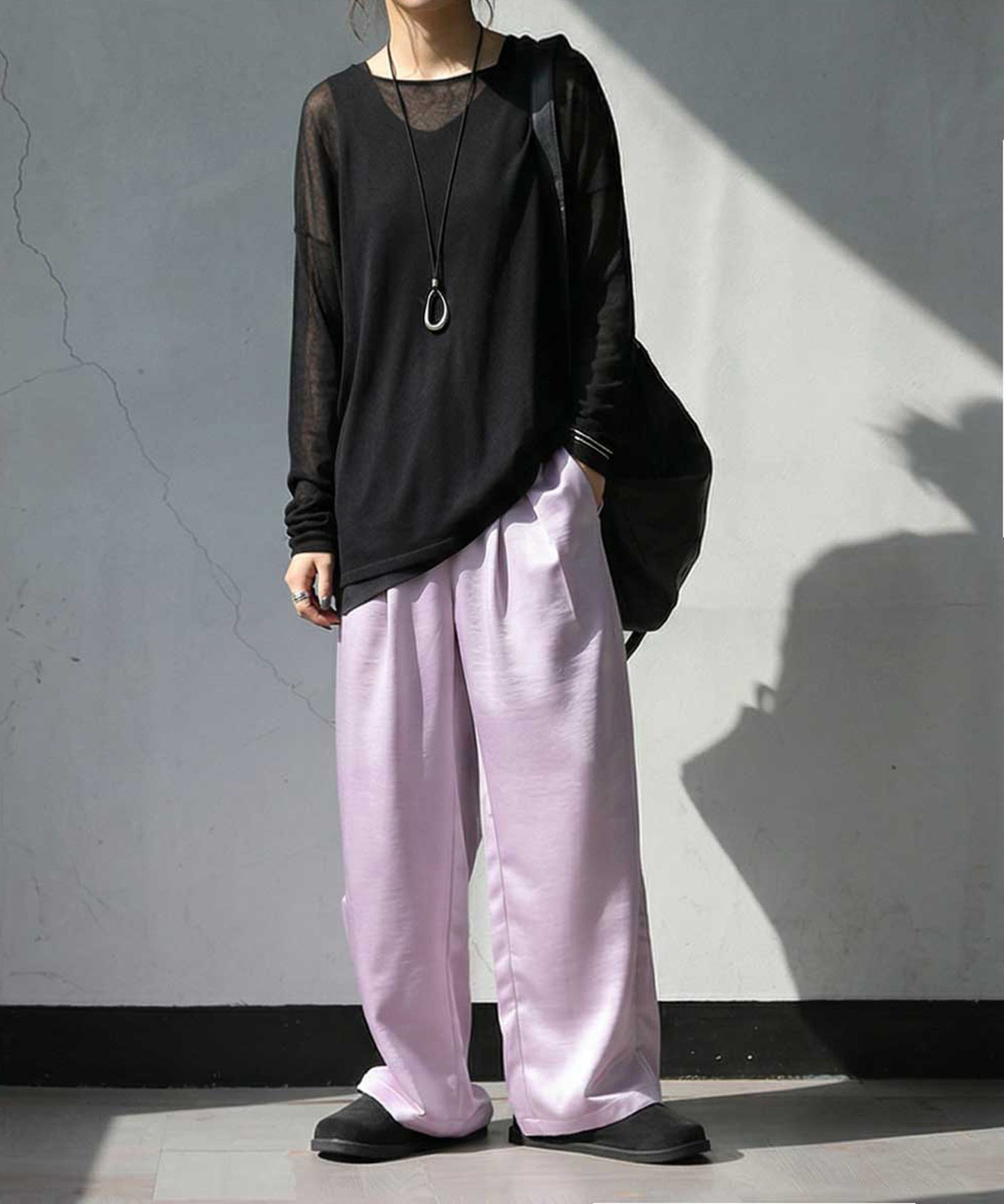 Crew Neck Sheer Long-Sleeve Tops Ladies