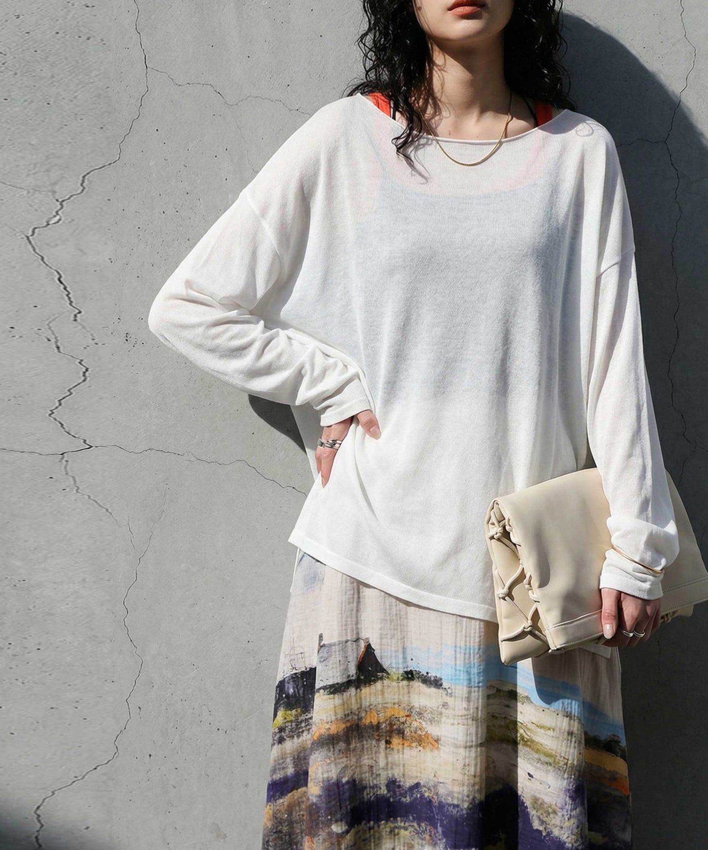 Crew Neck Sheer Long-Sleeve Tops Ladies