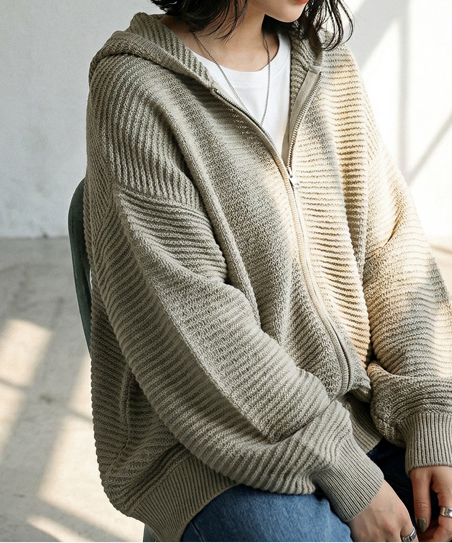 Openwork Knit Hoodie Ladies
