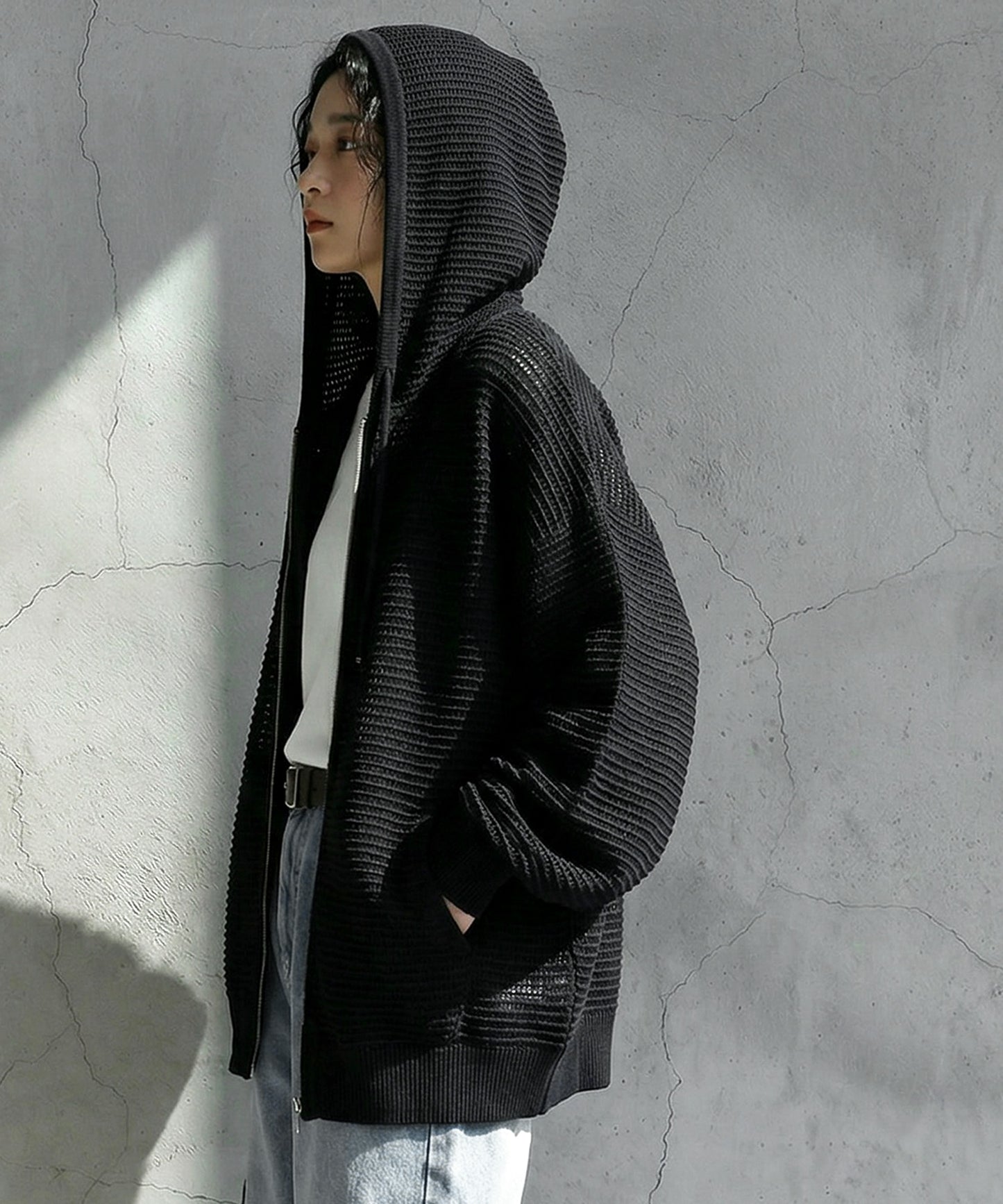 Openwork Knit Hoodie Ladies