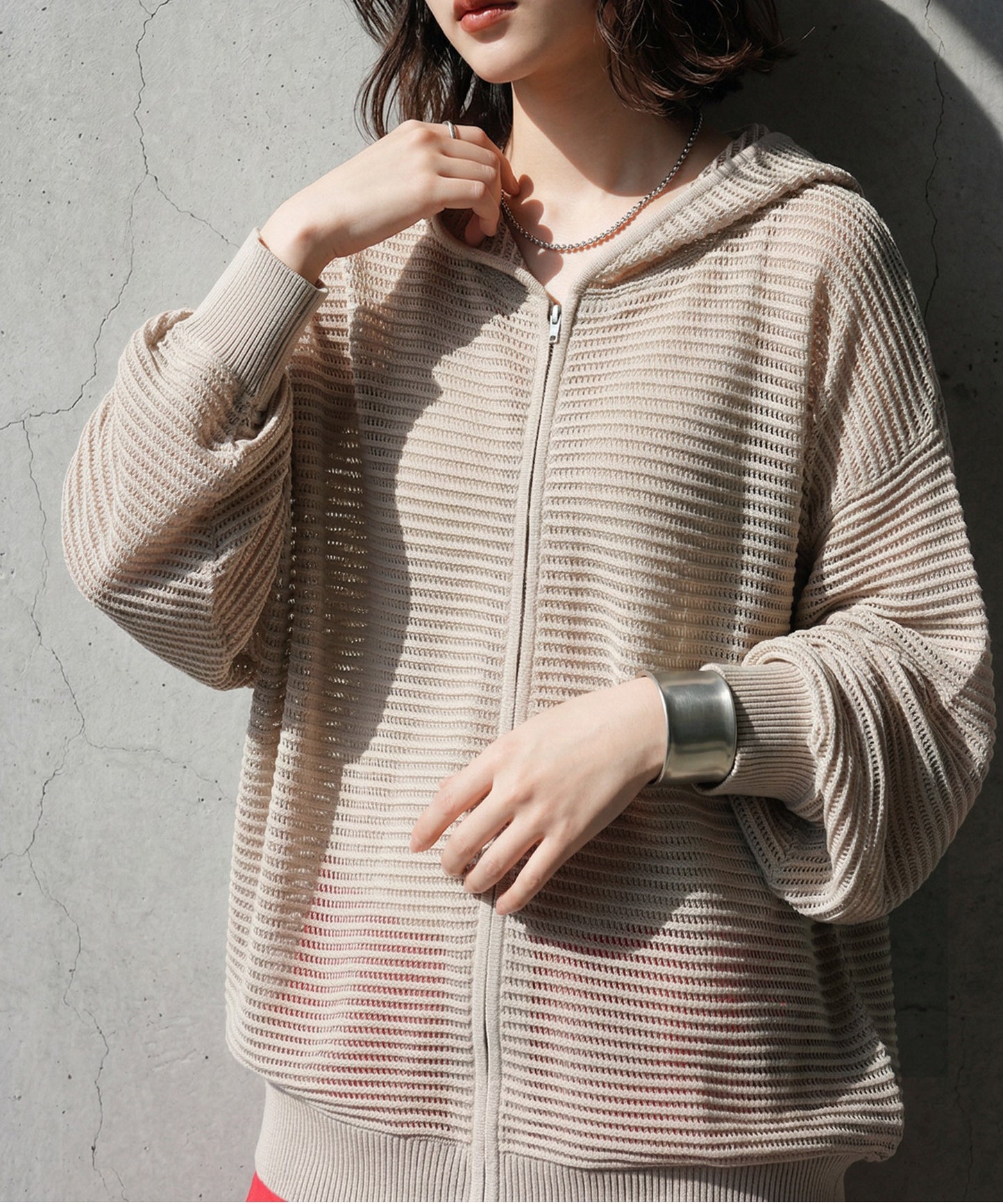 Openwork Knit Hoodie Ladies