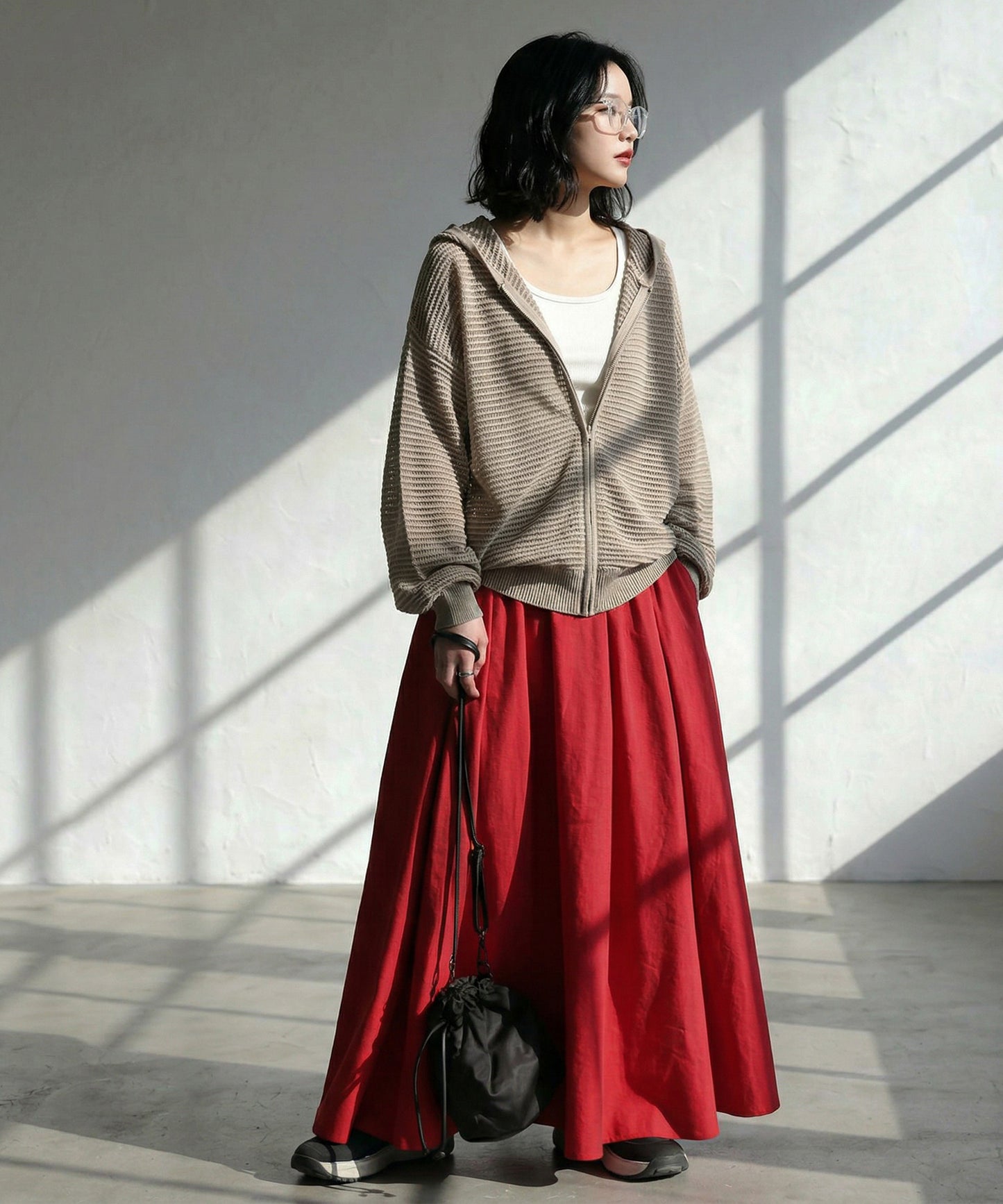 Openwork Knit Hoodie Ladies