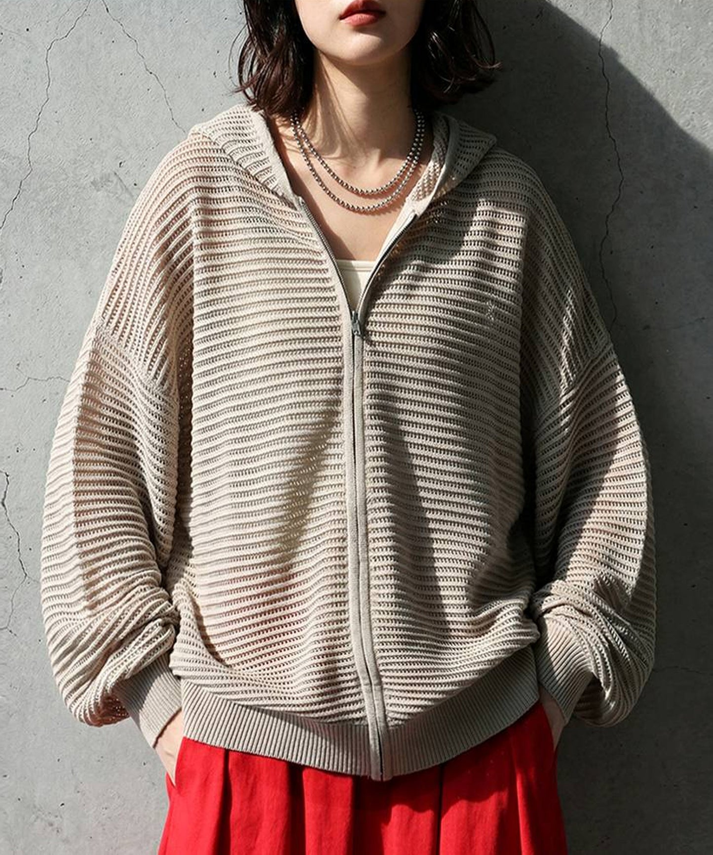 Openwork Knit Hoodie Ladies