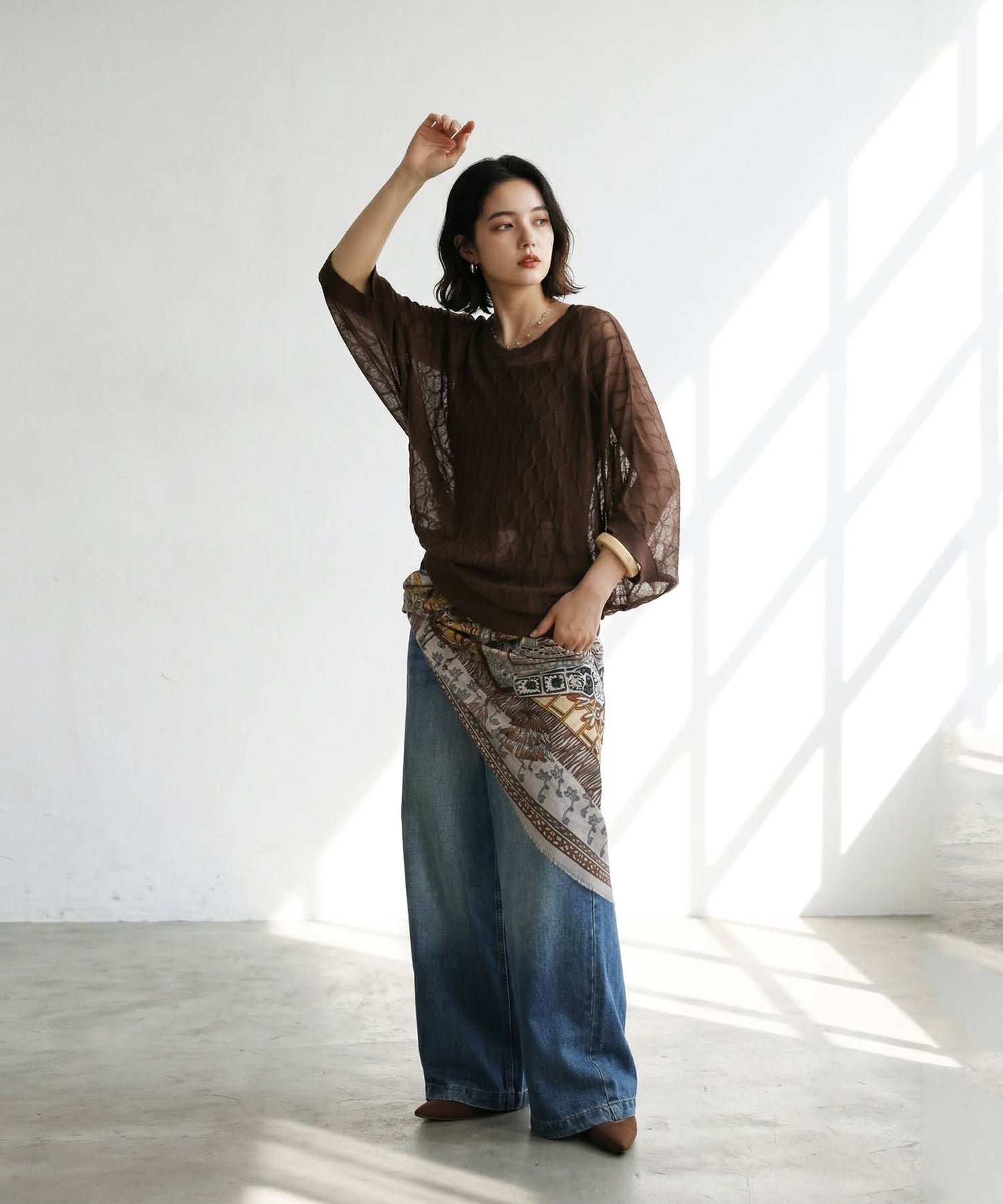 Aran Print Sheer Dolman Knit Ladies