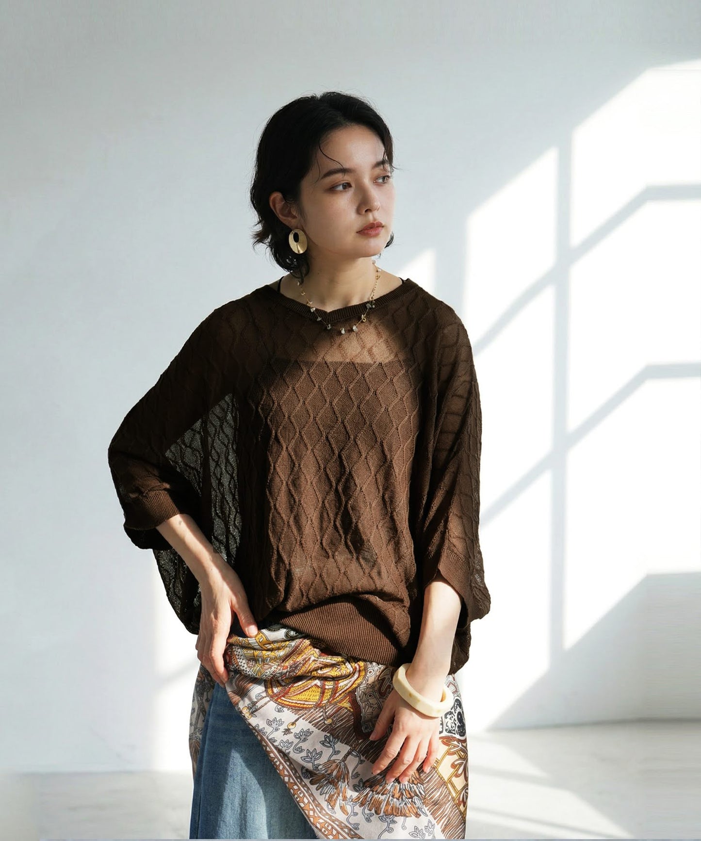 Aran Print Sheer Dolman Knit Ladies