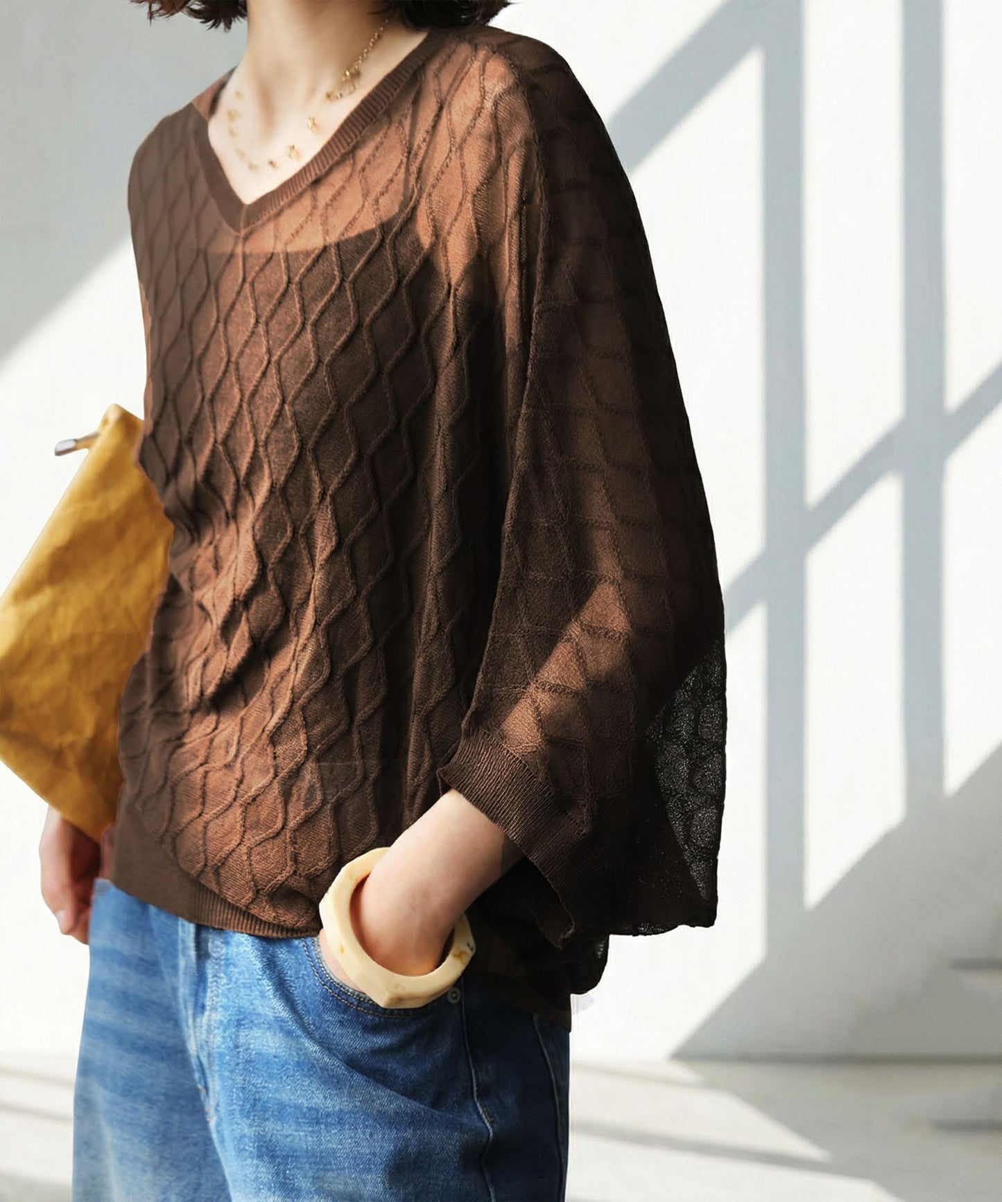 Aran Print Sheer Dolman Knit Ladies