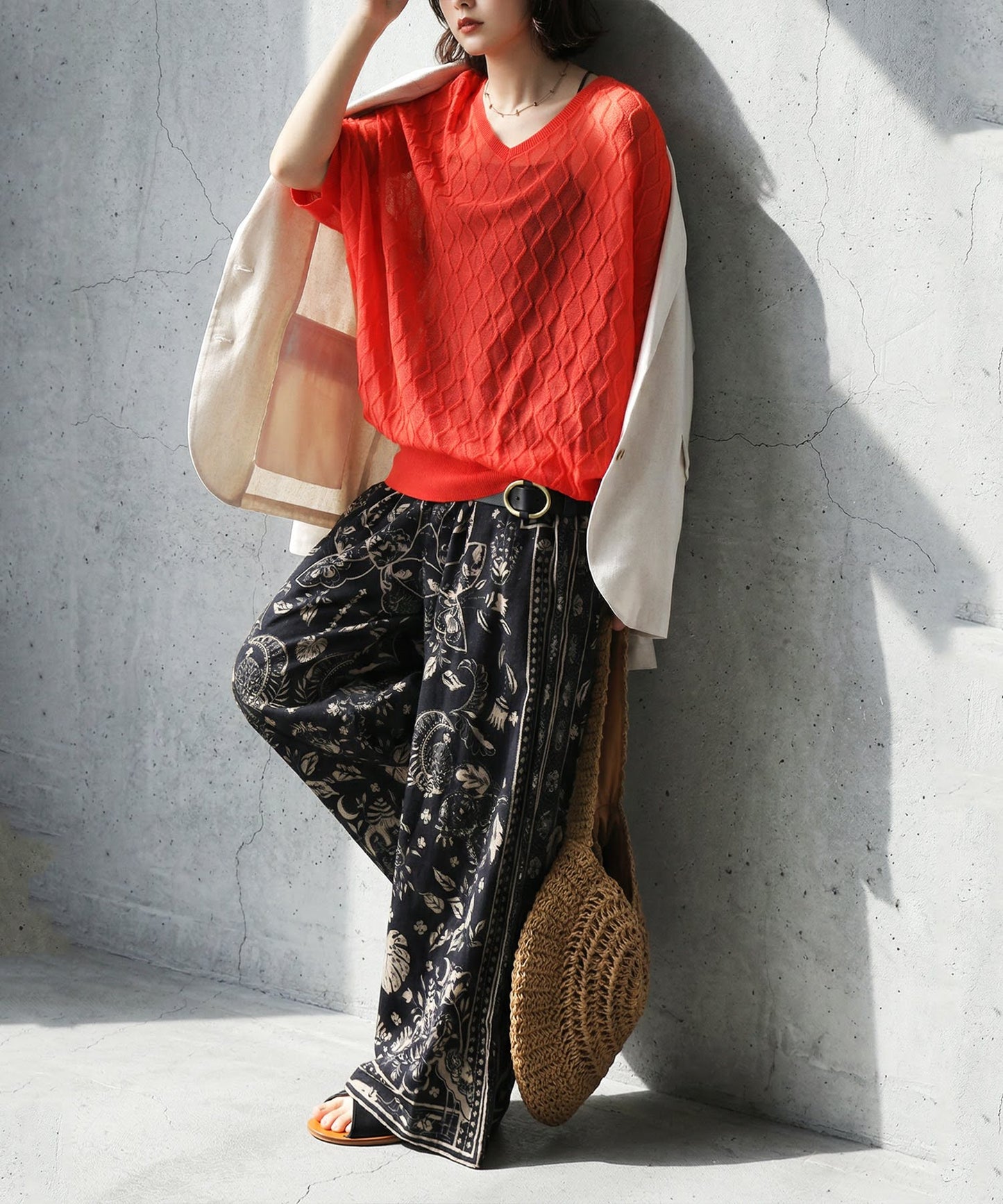 Aran Print Sheer Dolman Knit Ladies