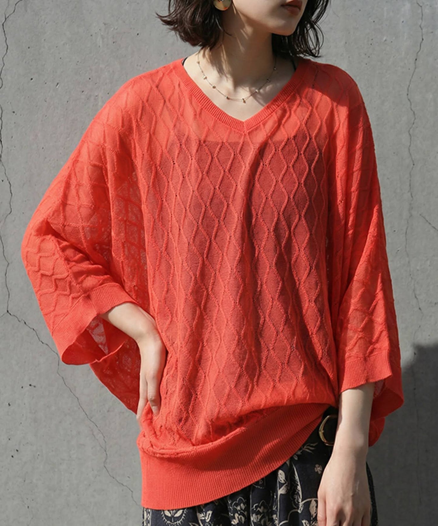 Aran Print Sheer Dolman Knit Ladies
