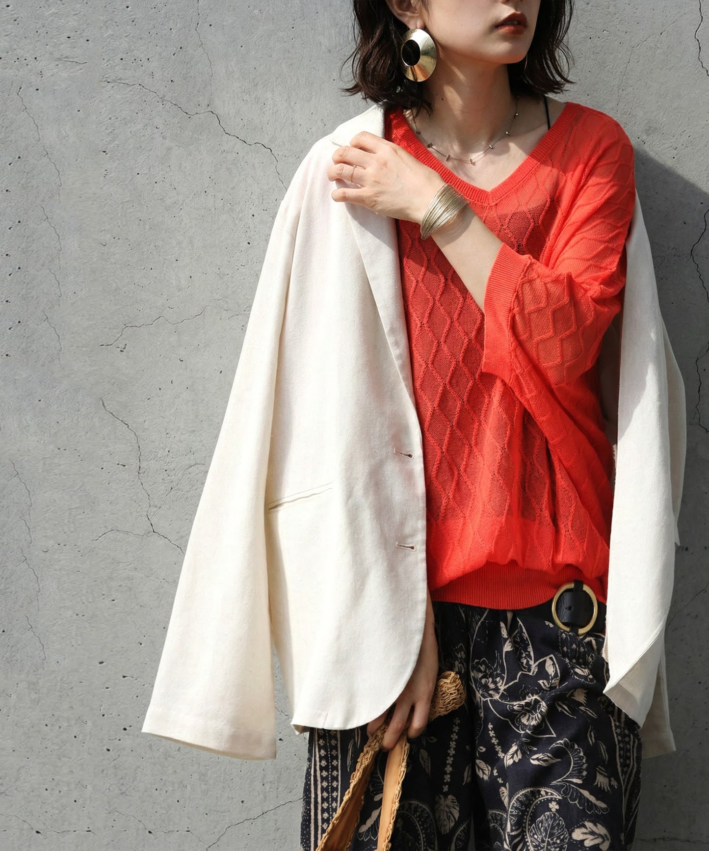 Aran Print Sheer Dolman Knit Ladies