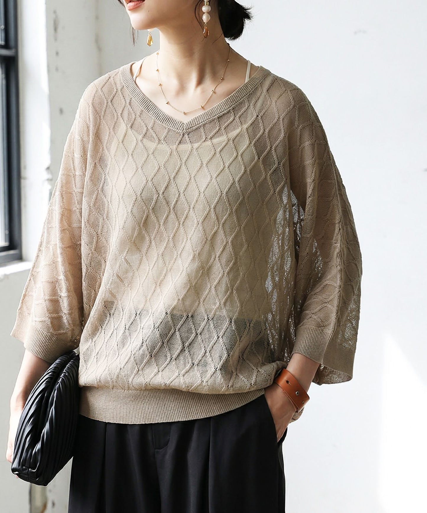 Aran Print Sheer Dolman Knit Ladies