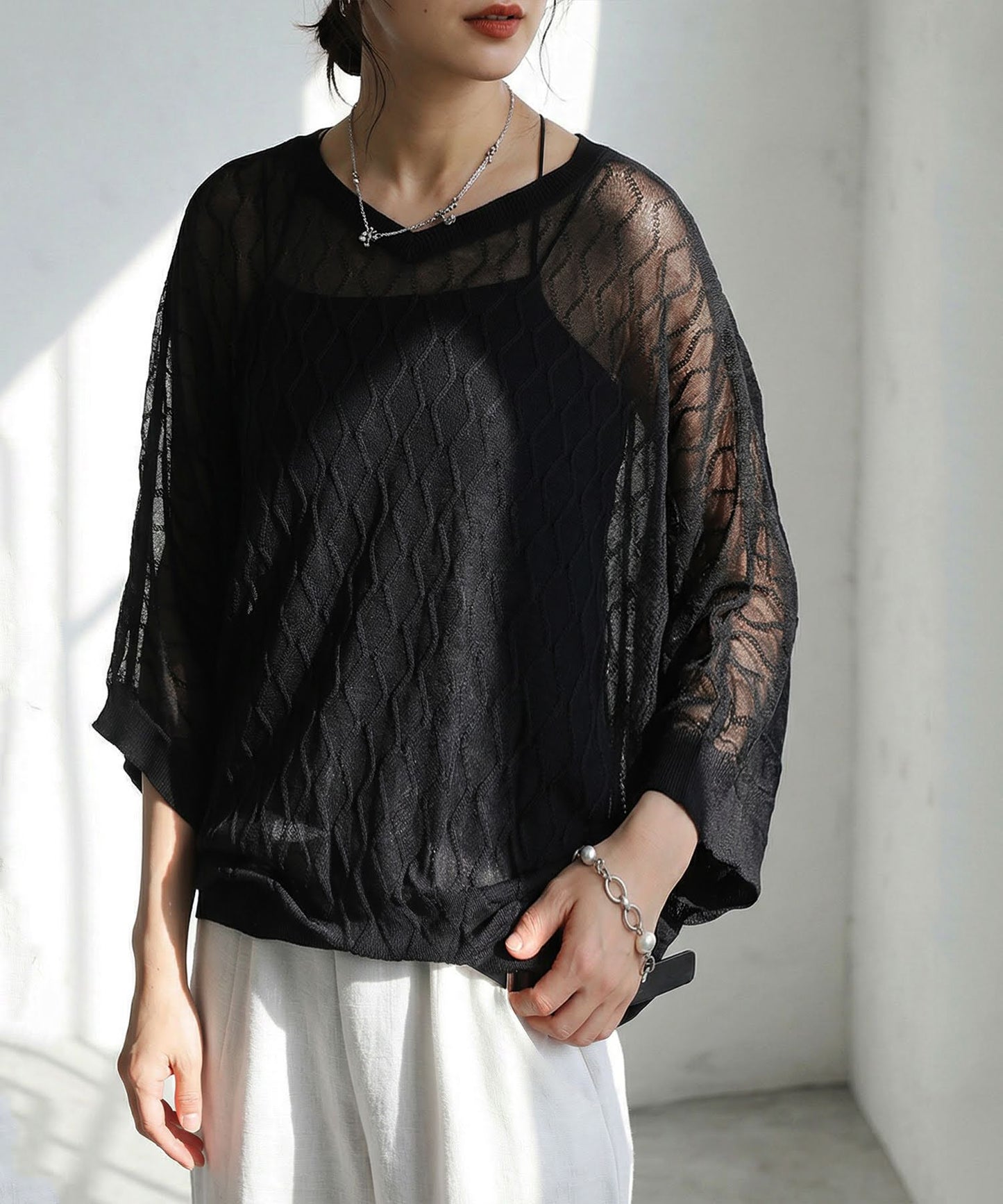 Aran Print Sheer Dolman Knit Ladies