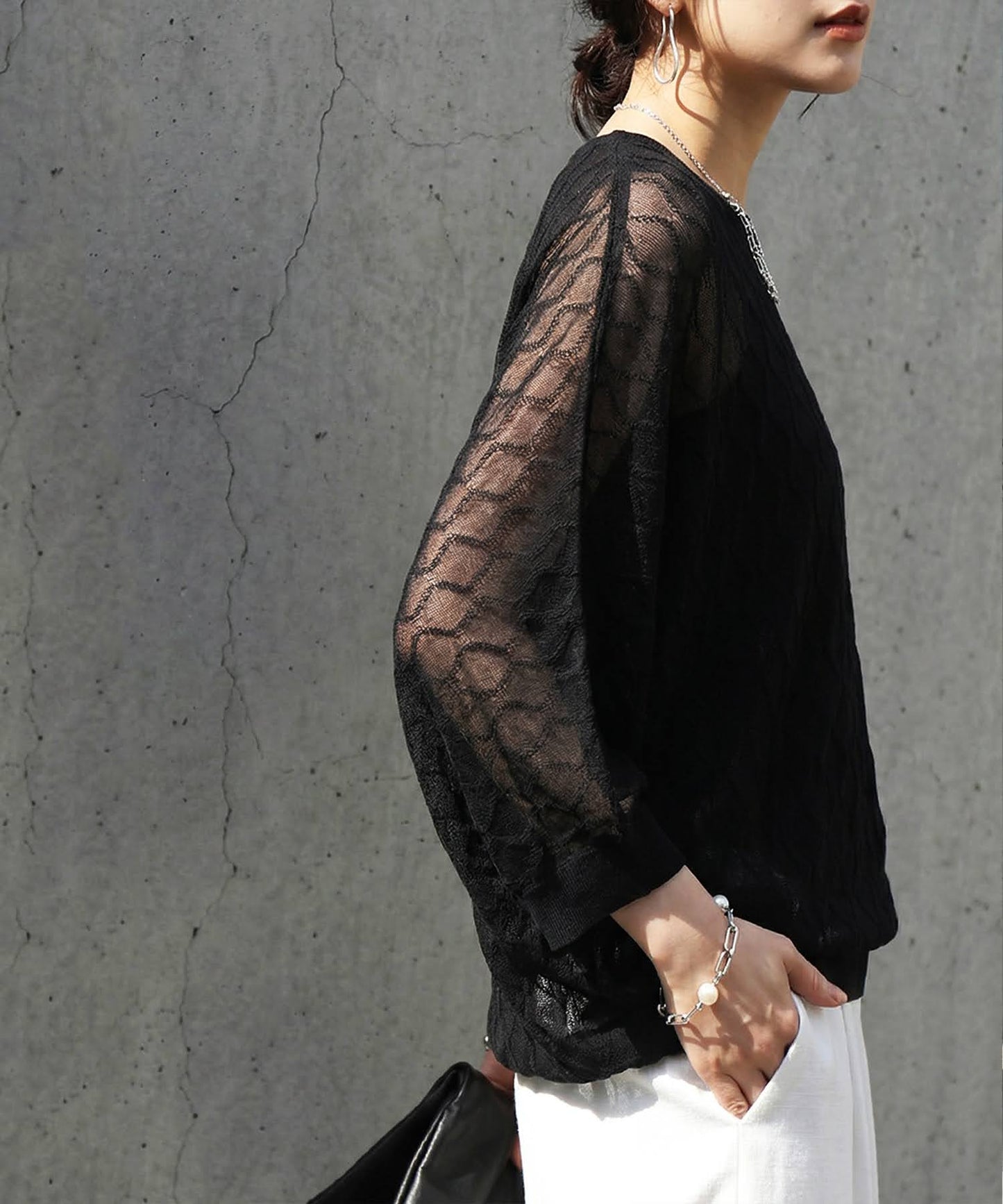 Aran Print Sheer Dolman Knit Ladies