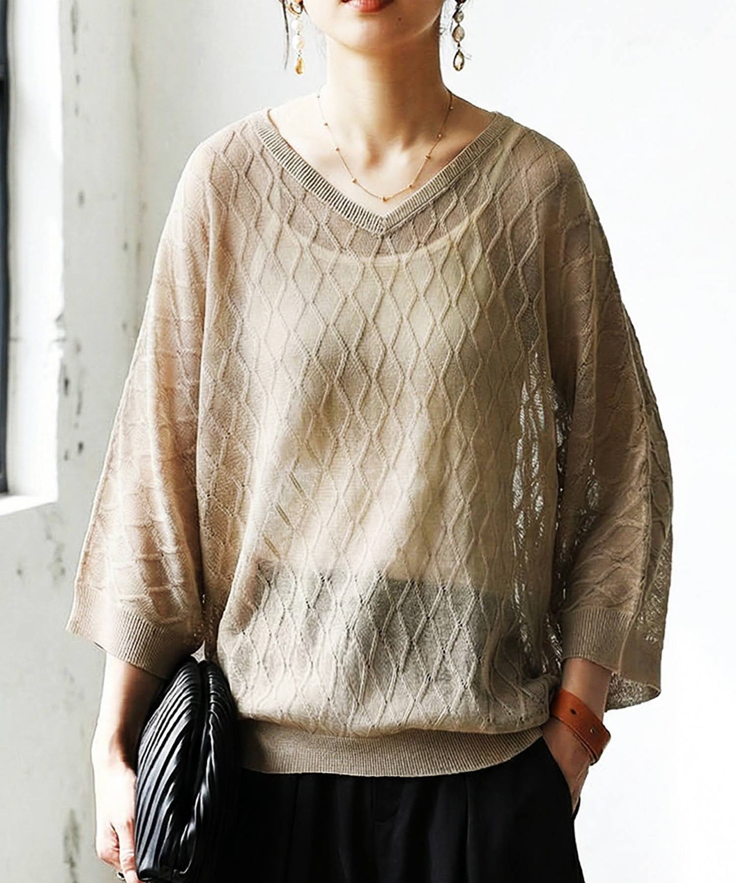 Aran Print Sheer Dolman Knit Ladies