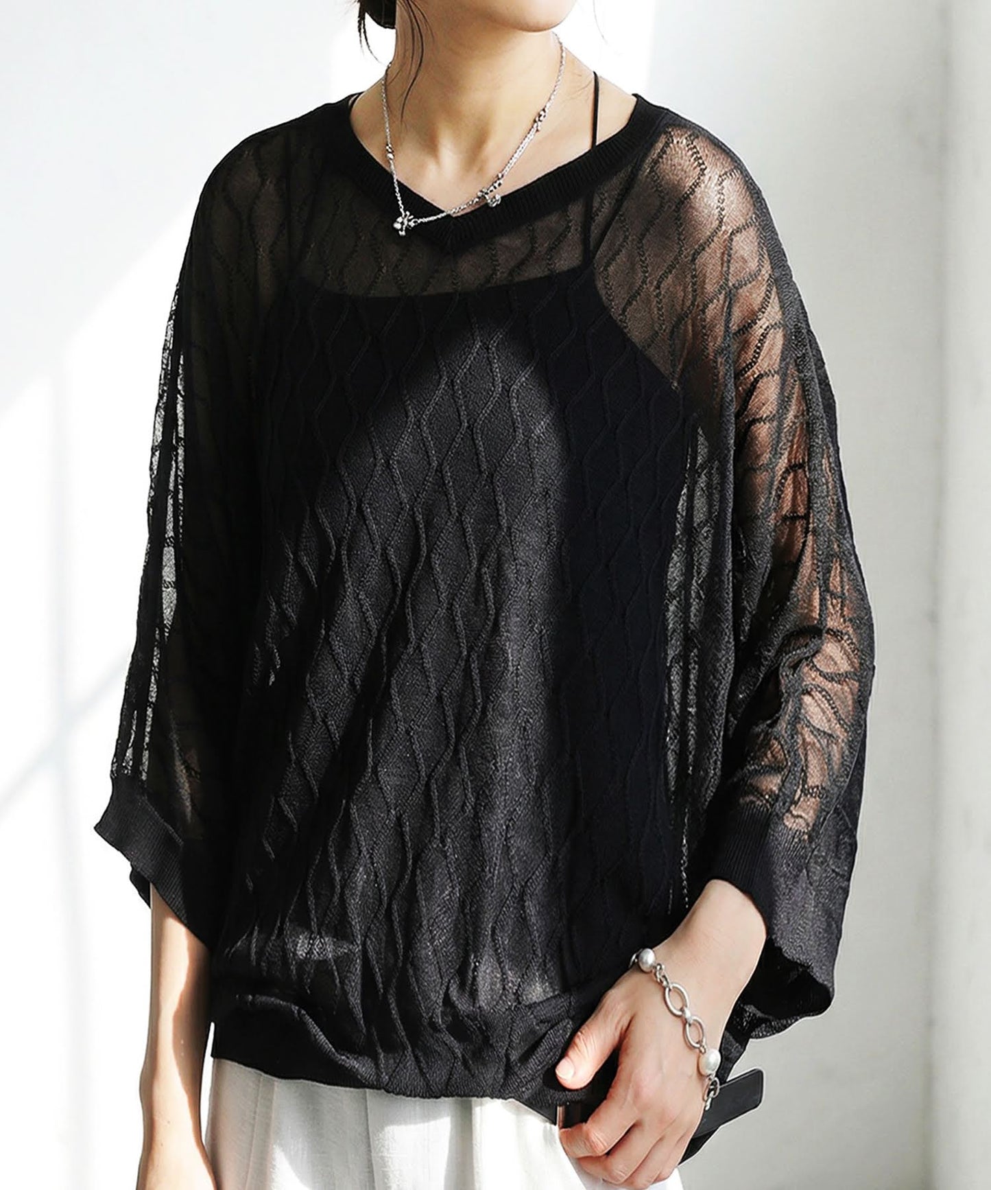 Aran Print Sheer Dolman Knit Ladies