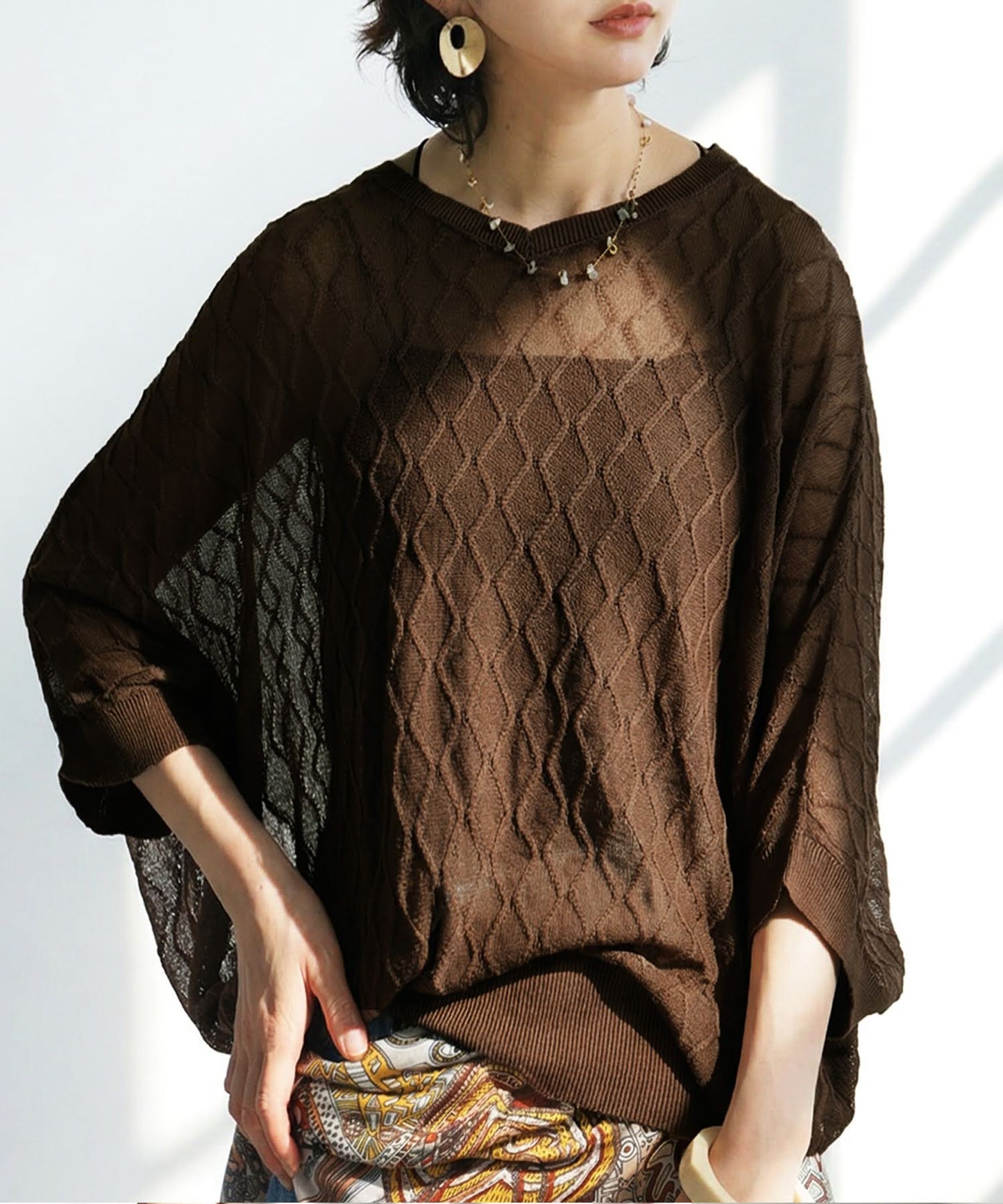Aran Print Sheer Dolman Knit Ladies