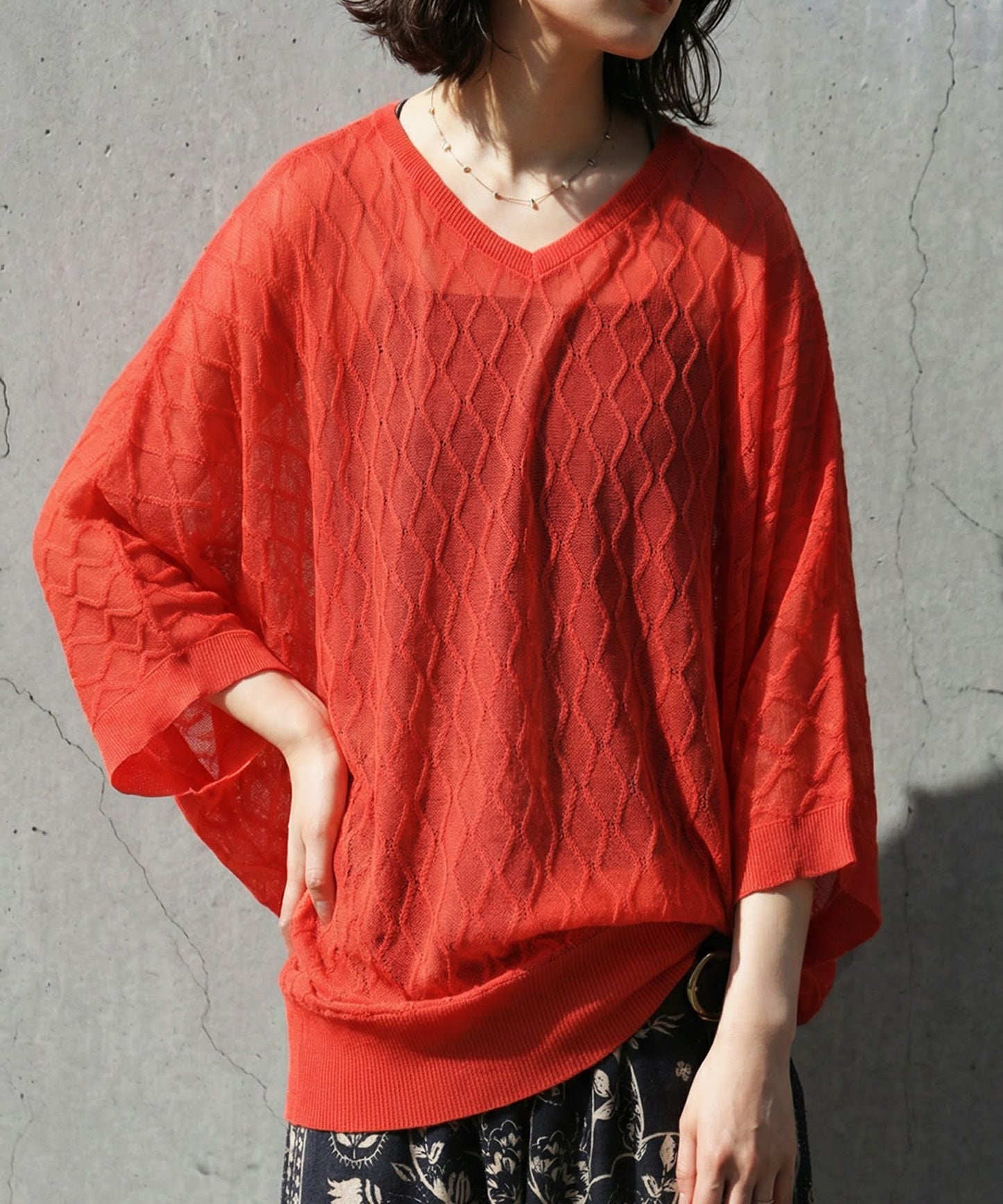 Aran Print Sheer Dolman Knit Ladies