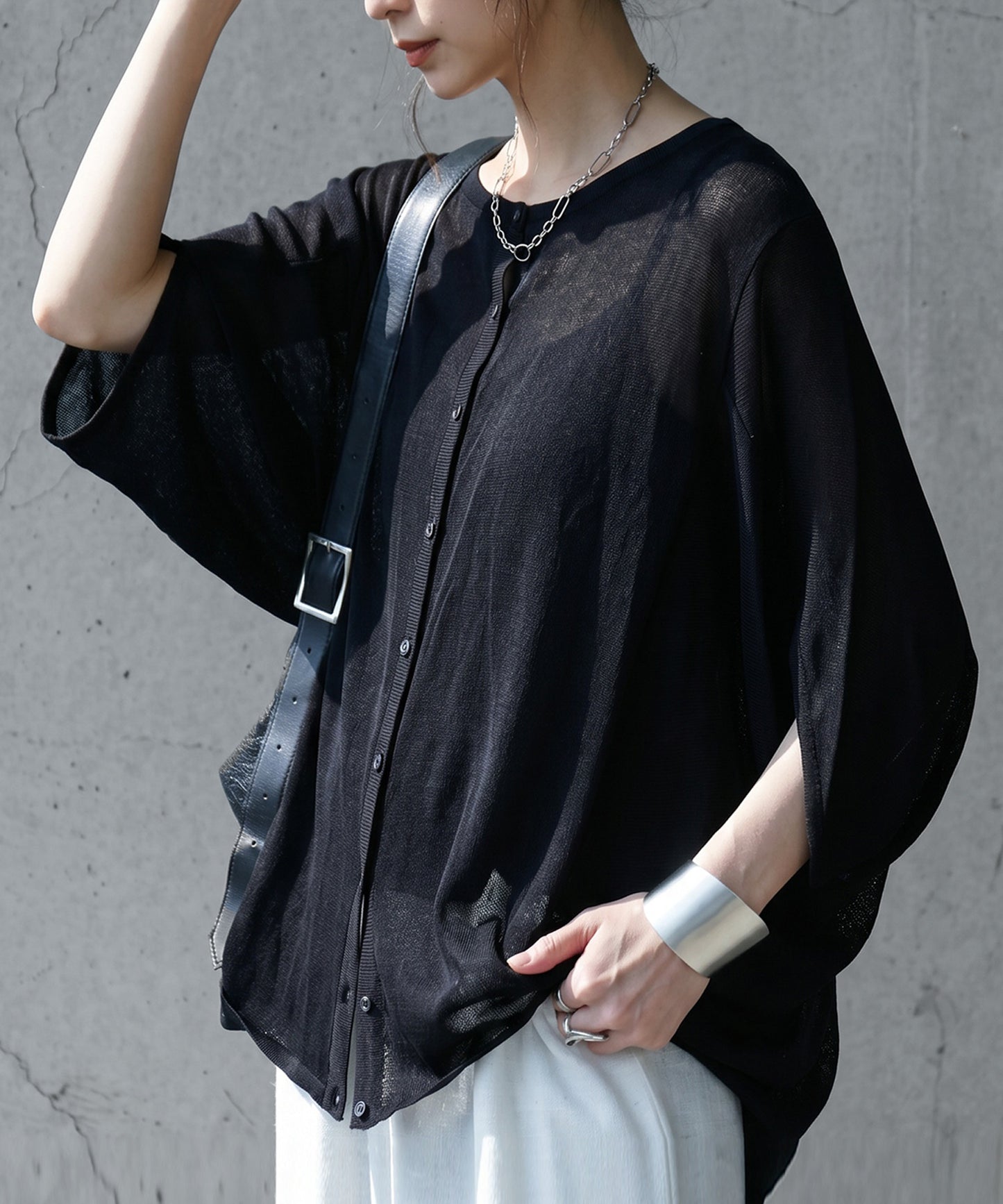 Asymmetrical Dolman Sheer Knit Cardigan Ladies